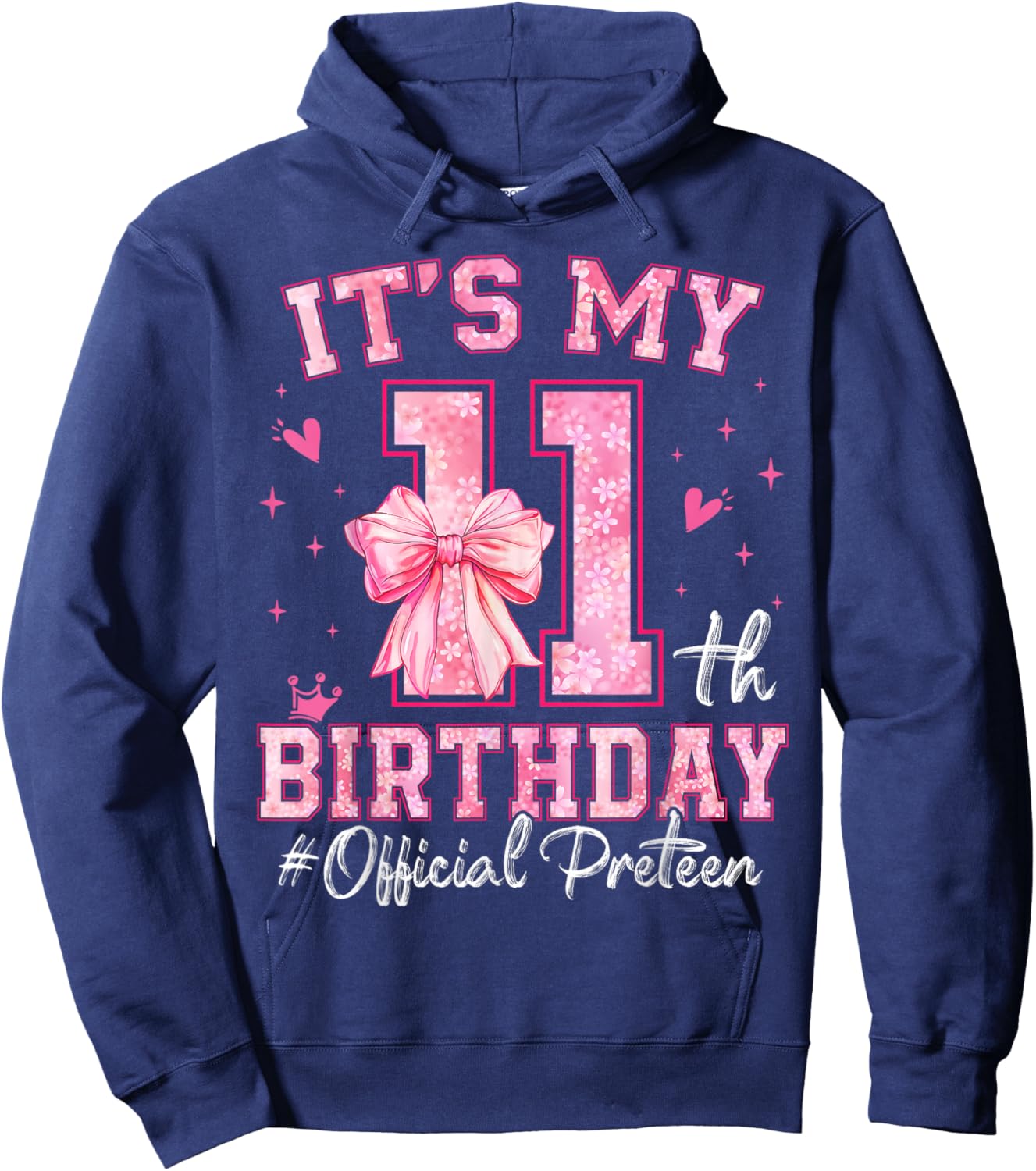It's My 11th Birthday Girl Official Preteen Pink Bow Family Hoodie - Hoodie | Navy
