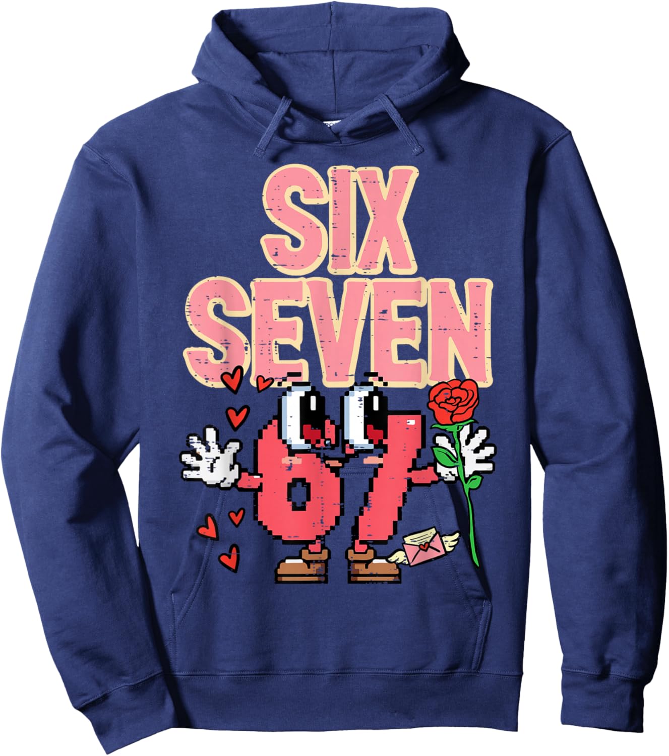 Six Seven 6 7 Valentines Day Retro 67 Meme Kids Boys Youth Hoodie - Hoodie | Navy