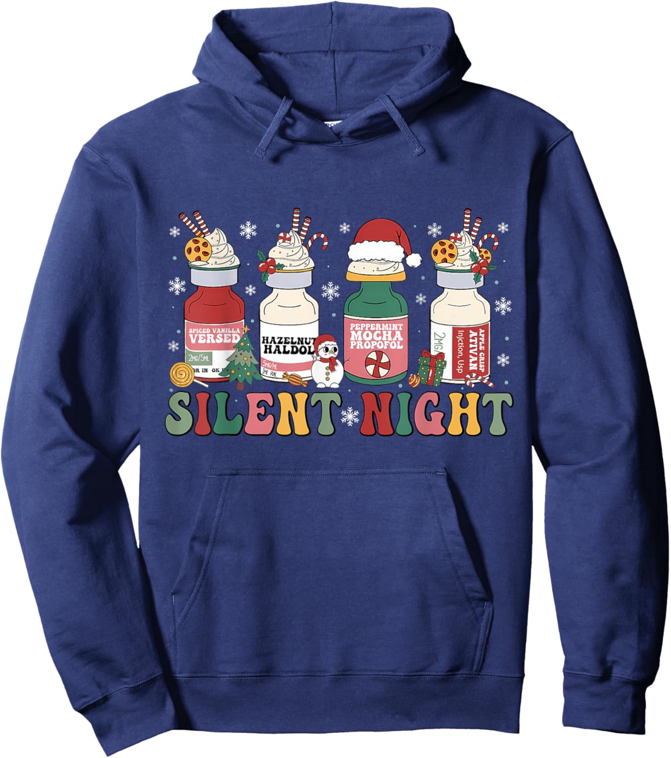Funny Santa Propofol Silent Night ICU Nurses Merry Christmas Hoodie - Hoodie | Navy