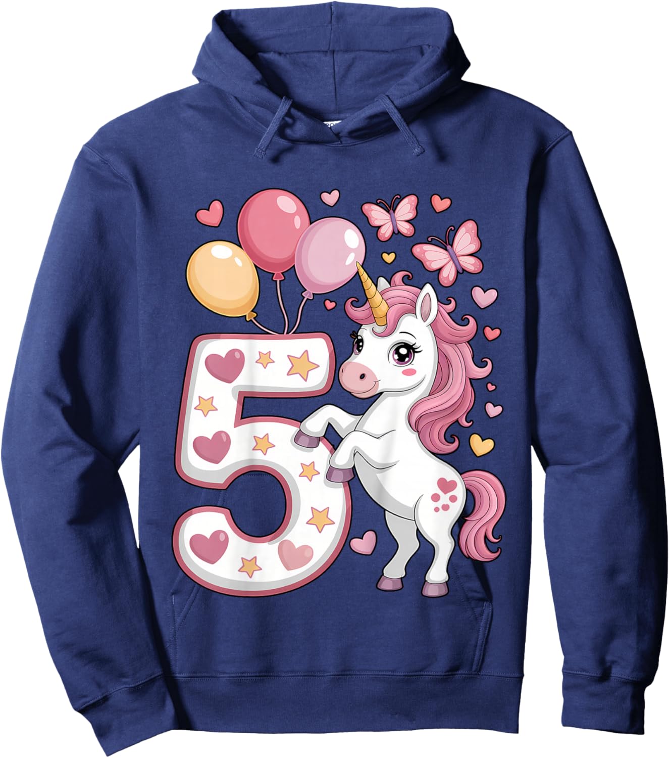 Unicorn 5th Birthday Girl Age 5 Horse I Am 5 Years Old Kids Hoodie - Hoodie | Navy