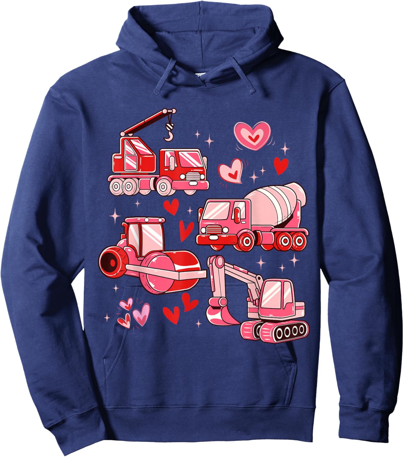 Kids Valentine Construction Trucks Cute Boys Toddler Hoodie - Hoodie | Navy