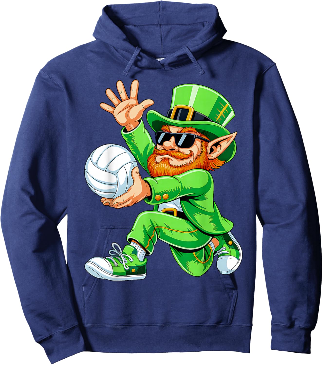 Leprechaun Playing Volleyball Funny St Patricks Day Sport Hoodie - Hoodie | Navy