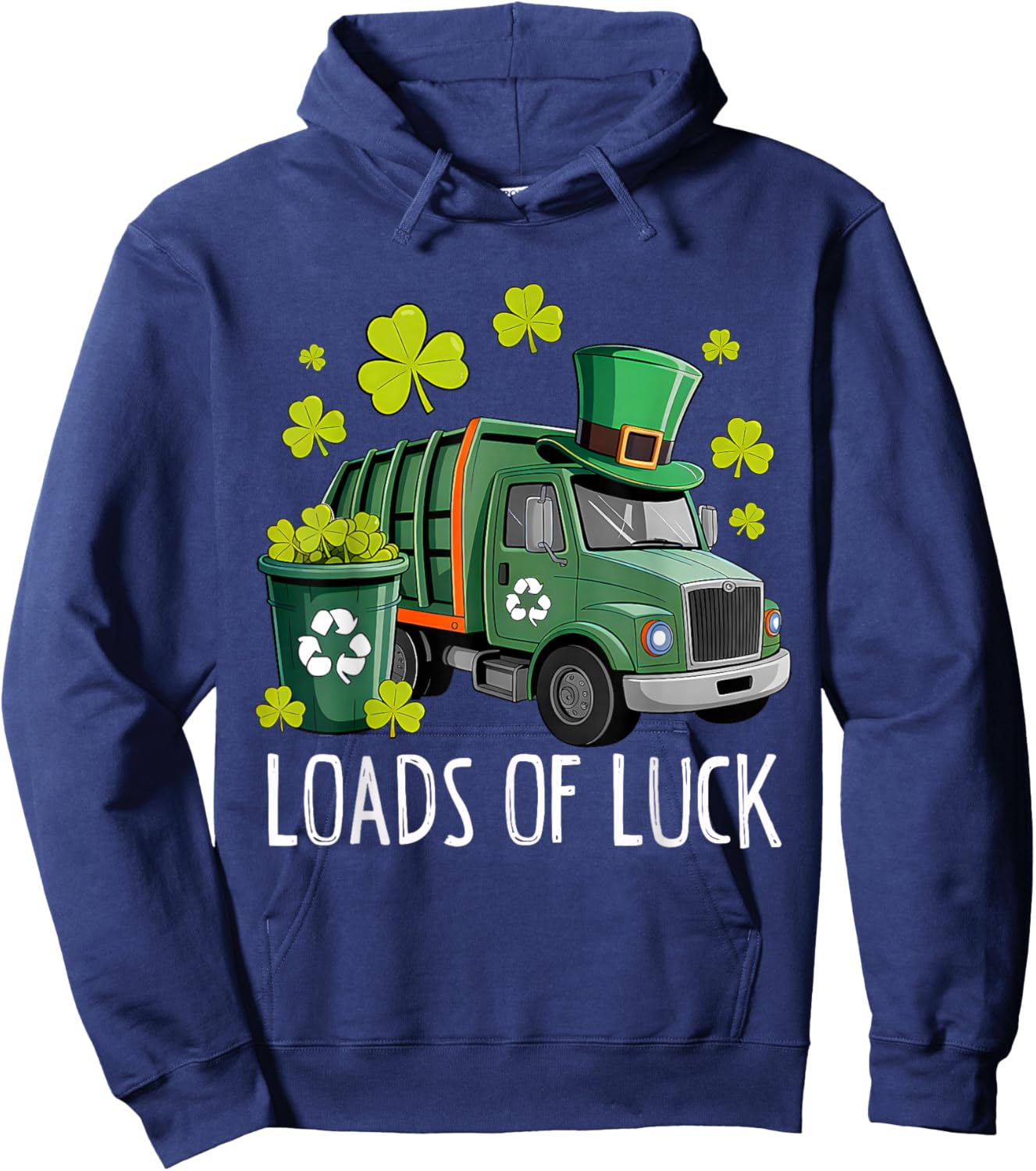 St Patricks Day Garbage Truck Load of Luck Toddler Boys Kids Hoodie - Hoodie | Navy