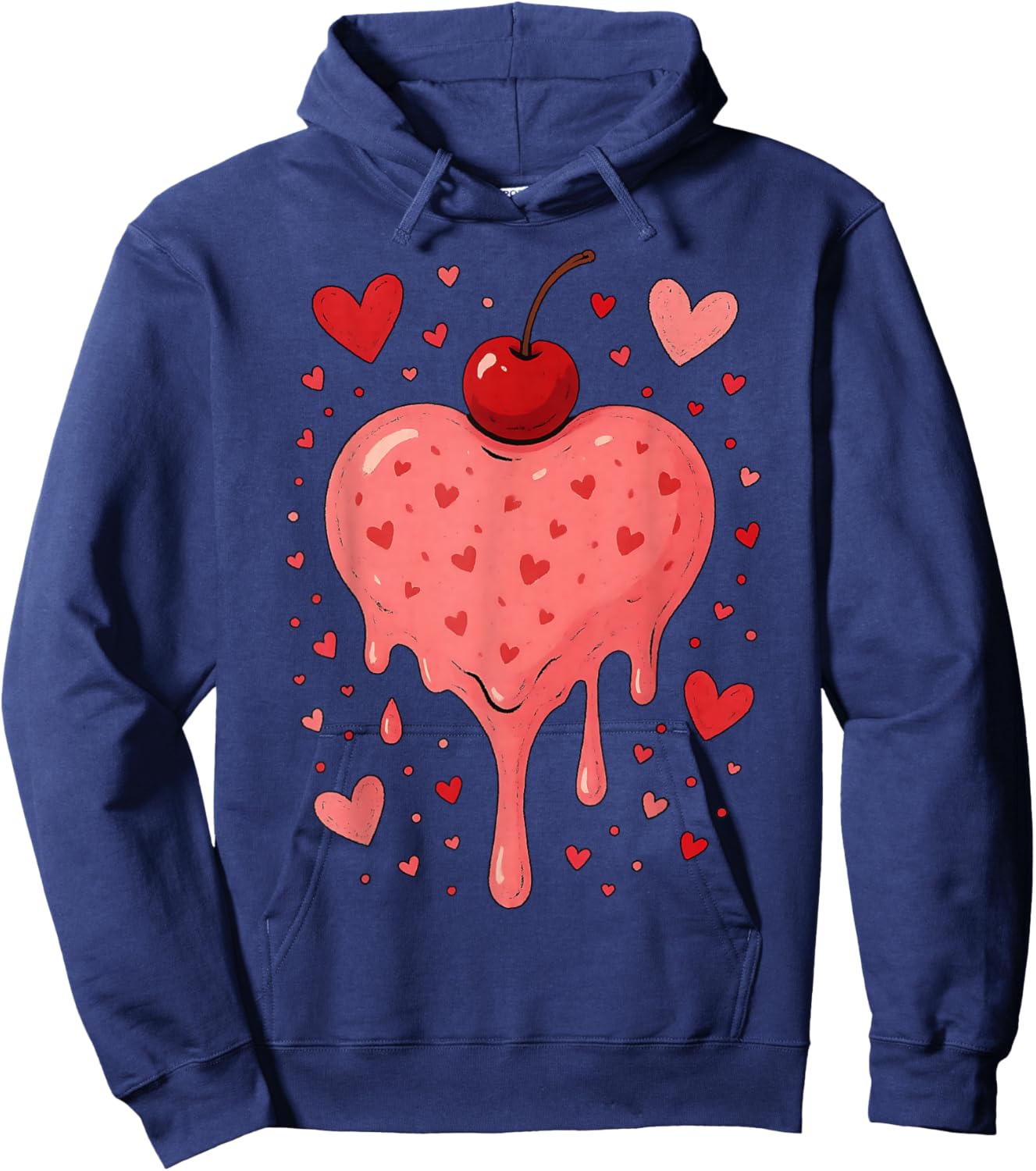 Valentine's Day Heart Love Ice Cream Cherry Hoodie - Hoodie | Navy