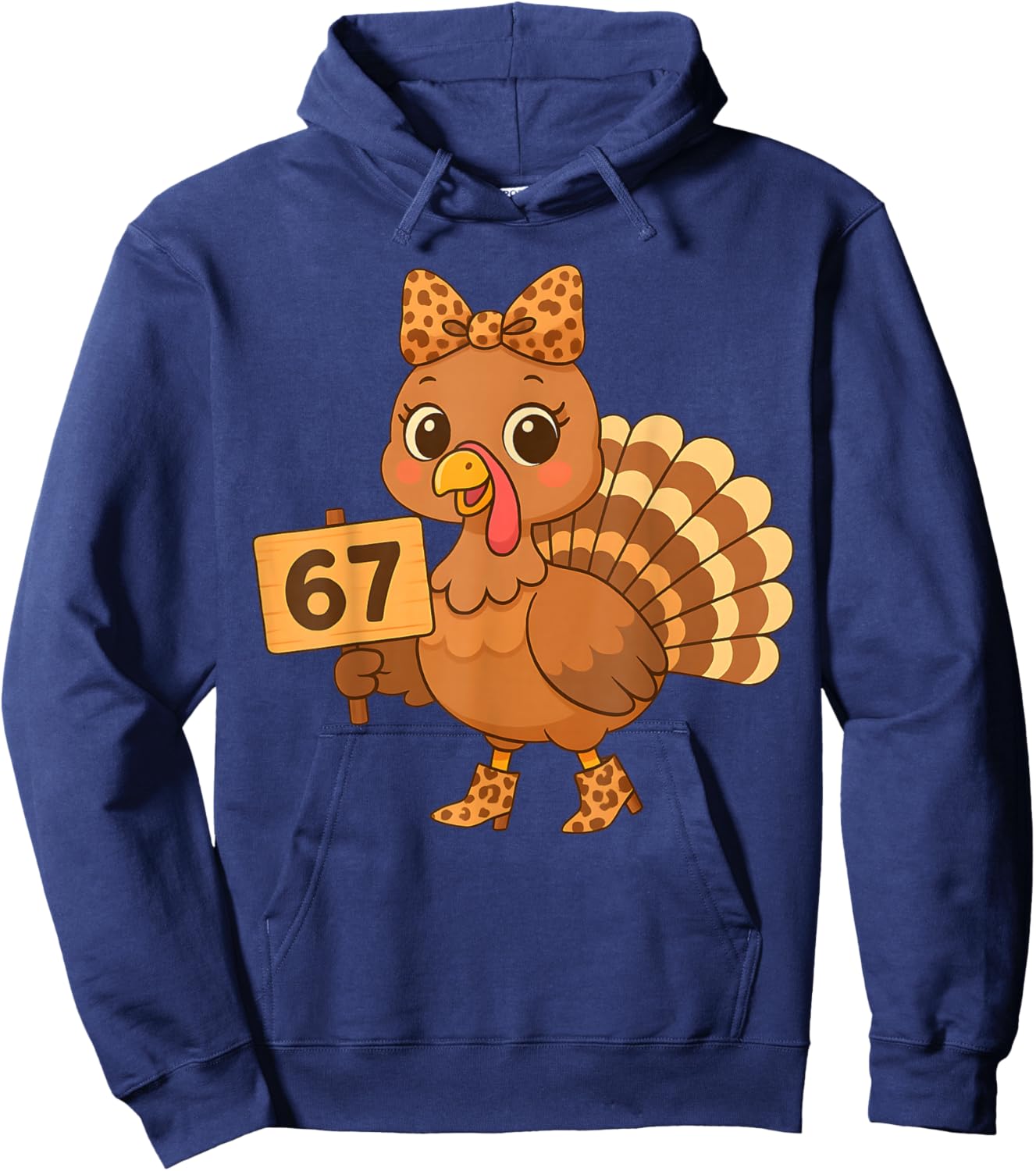 Leopard Turkey 67 Meme Thanksgiving Turkey Day Women Girls Hoodie - Hoodie | Navy