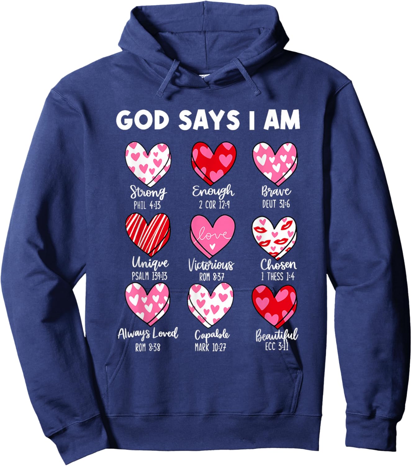 Christian Valentine Coquette God Says I Am Hearts Hoodie - Hoodie | Navy