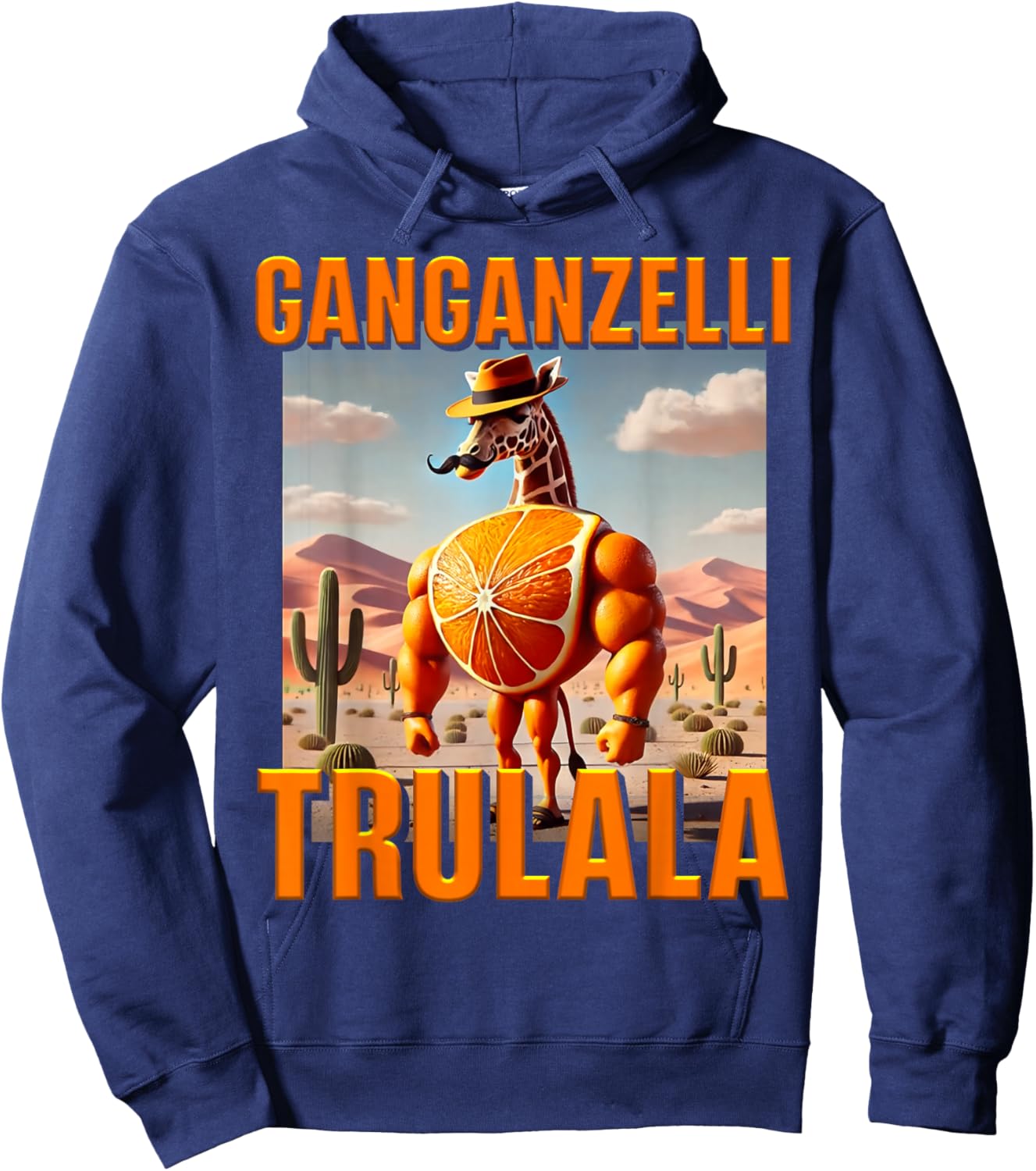 Ganganzelli Trulala Brainrot Giraffe Orange AI Generated Hoodie - Hoodie | Navy