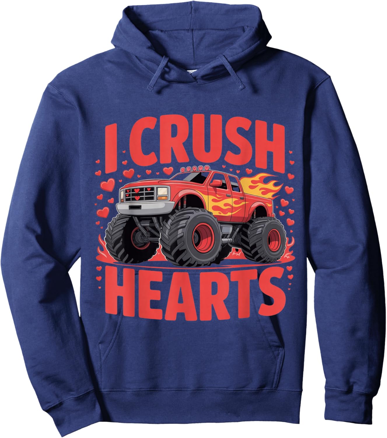 I Crush Hearts Monster Truck Valentine Boys Toddler Hoodie - Hoodie | Navy