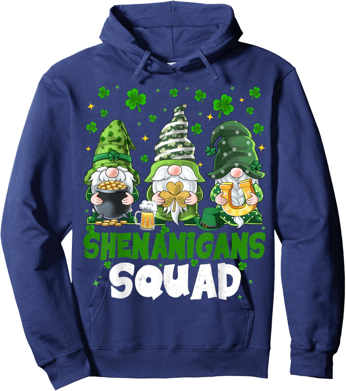 St Patricks Day Gnomes Shenanigans Squad Saint Pattys Women Hoodie - Hoodie | Navy