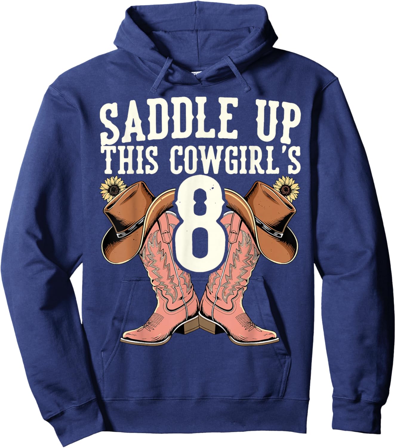 Yeehaw Rodeo Eighth Birthday Celebration 8 Years Old Kid Hoodie - Hoodie | Navy