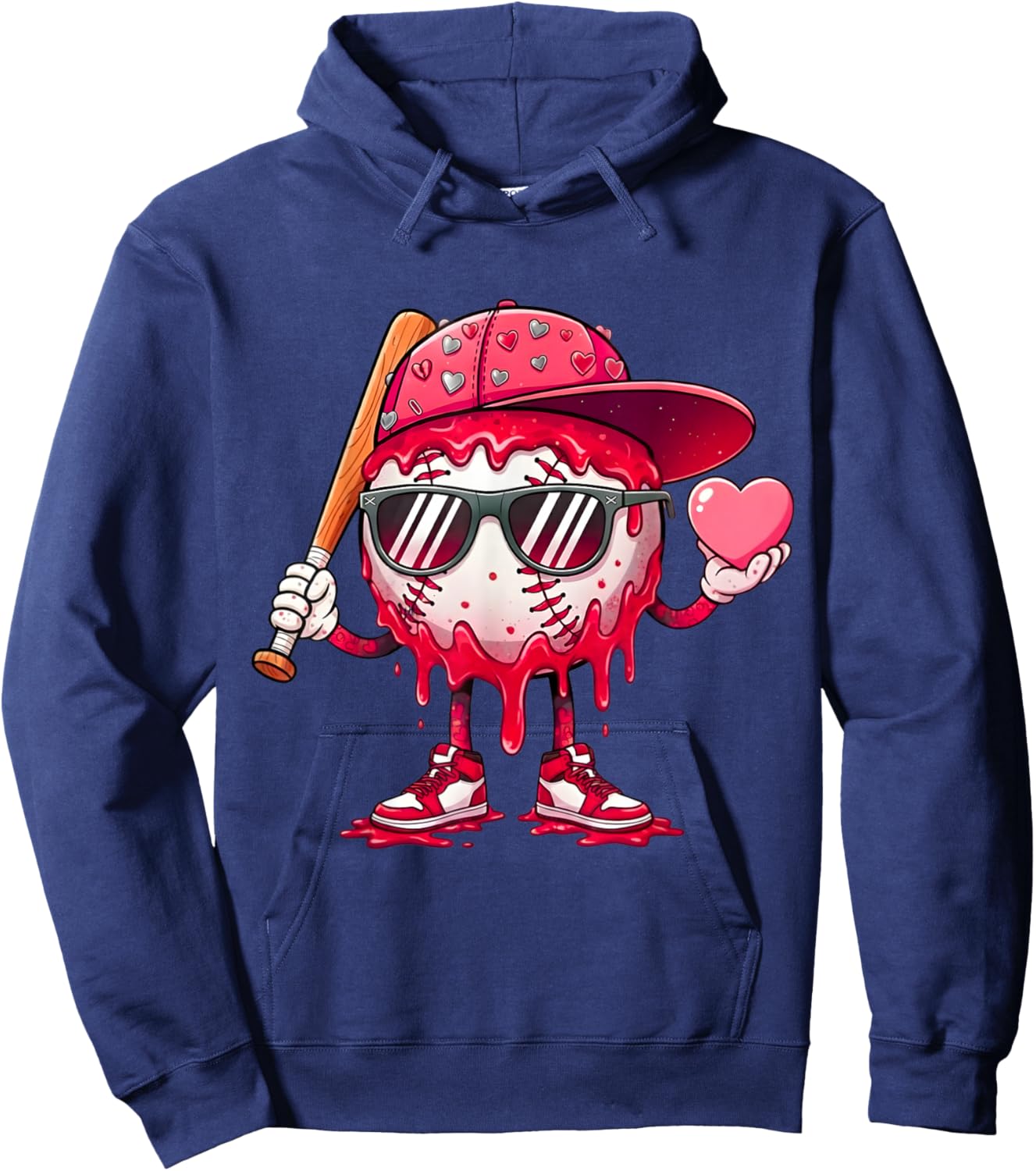 Ice Cream Drip Baseball Valentine's Day Spots Baseball Drip Hoodie - Hoodie | Navy