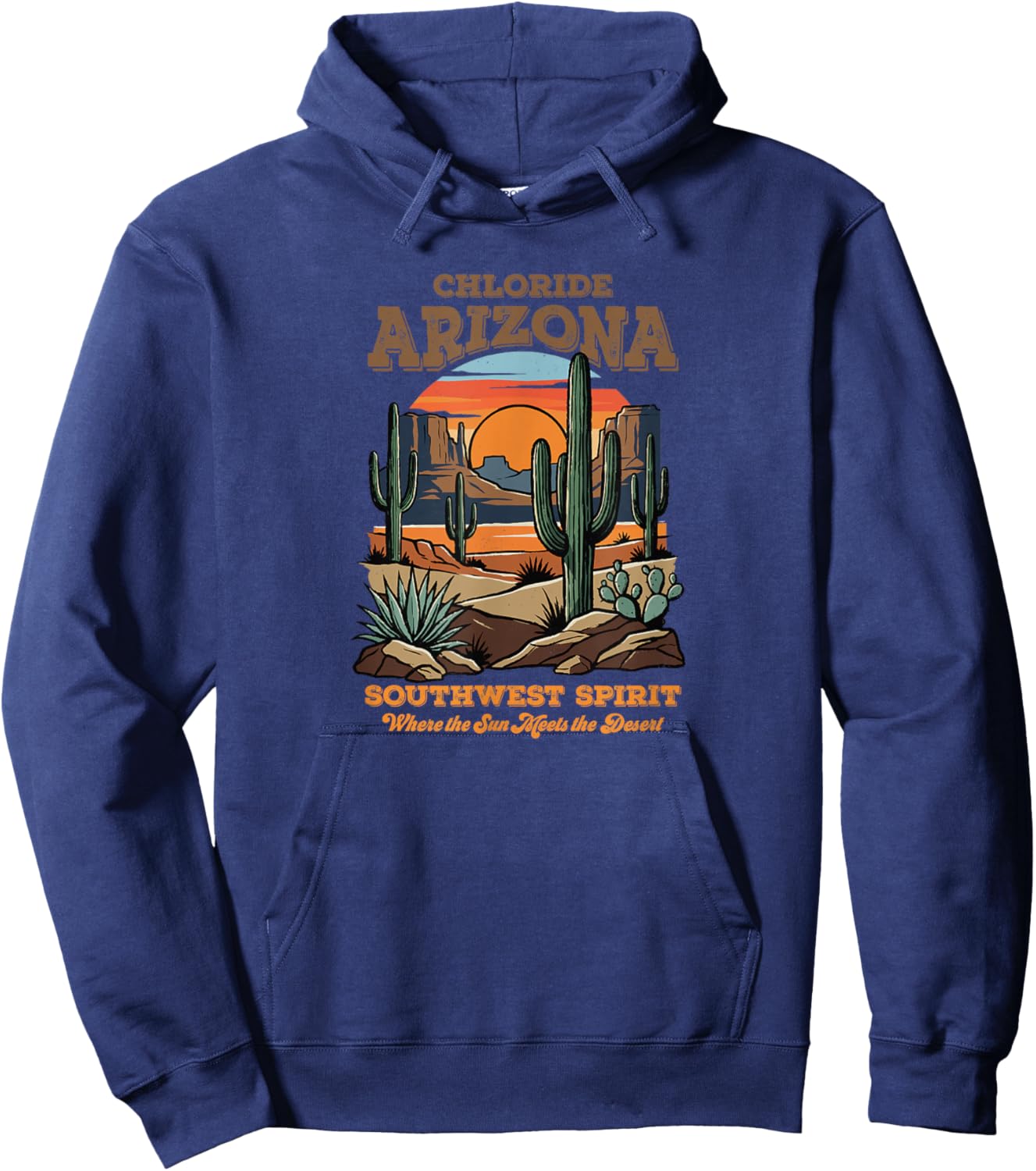 Chloride, Arizona Desert Sunset Cactus Southwest Art Hoodie - Hoodie | Navy