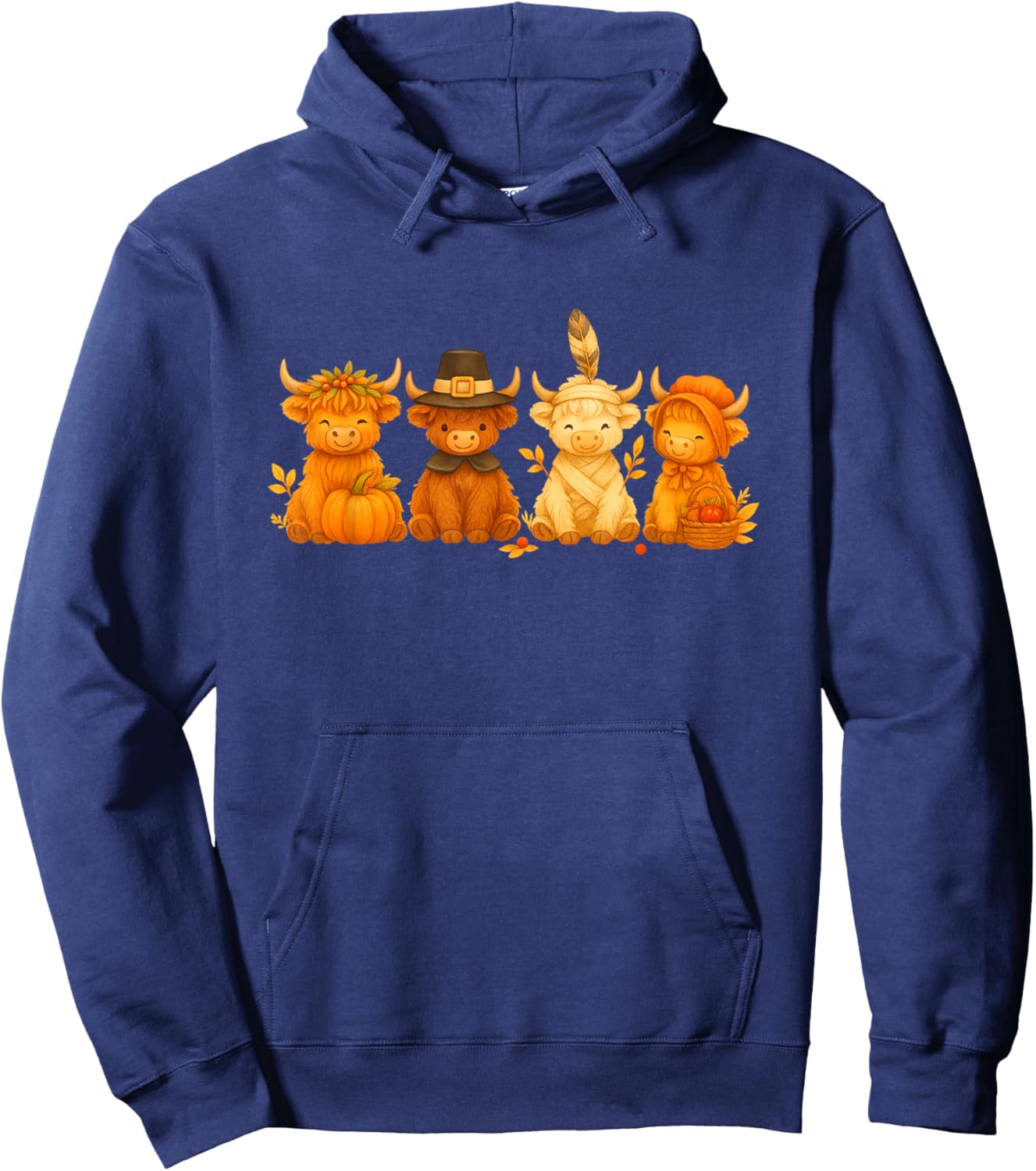 Autumn Thanksgiving Highland Cow Needlework Pattern Hoodie - Hoodie | Navy