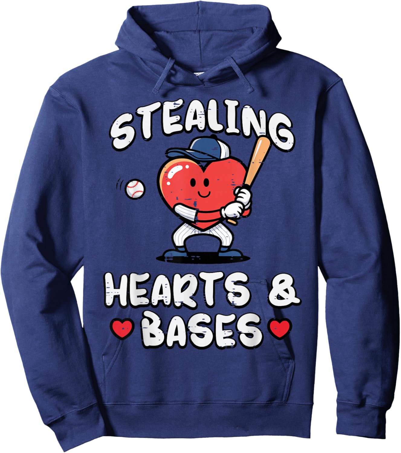 Valentines Day Baseball Stealing Hearts Bases Boys Kids Men Hoodie - Hoodie | Navy