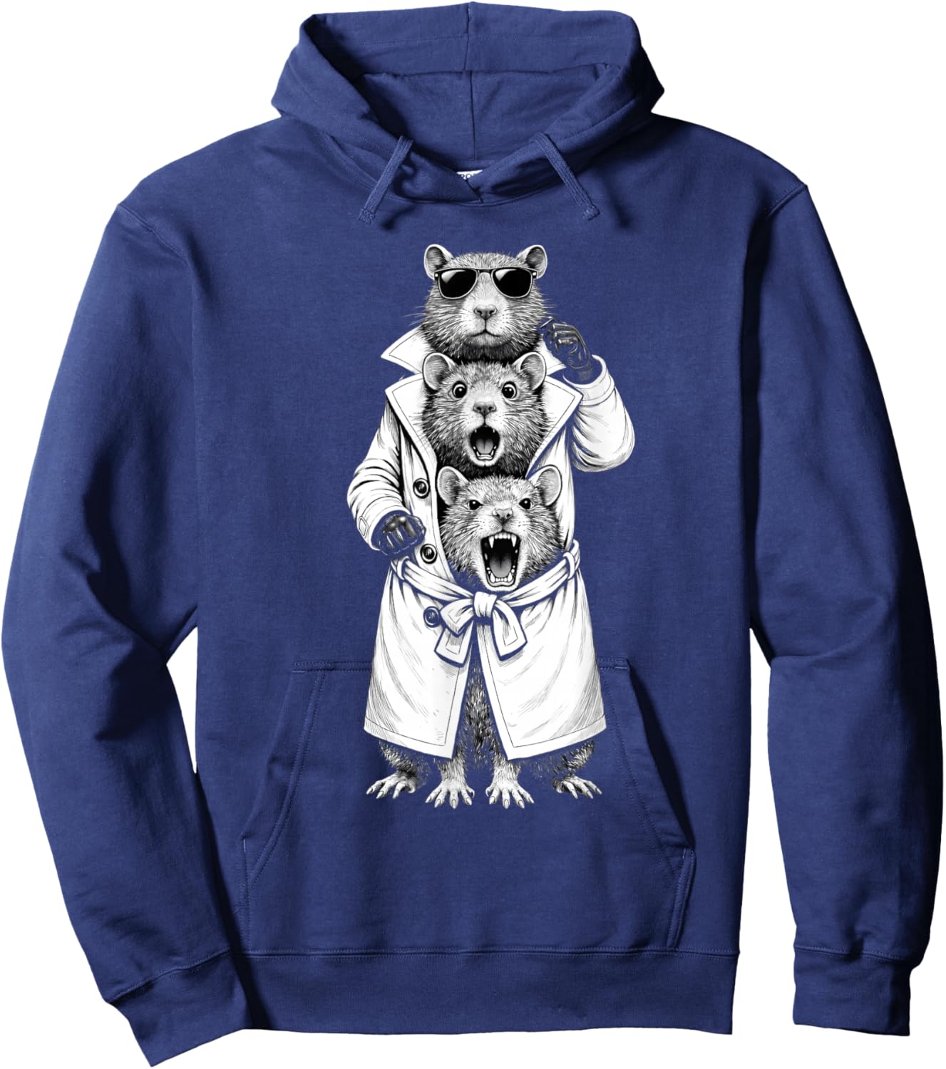 Funny Rats in Trench Coat Chaotic Feral Relatable Meme Cute Hoodie - Hoodie | Navy