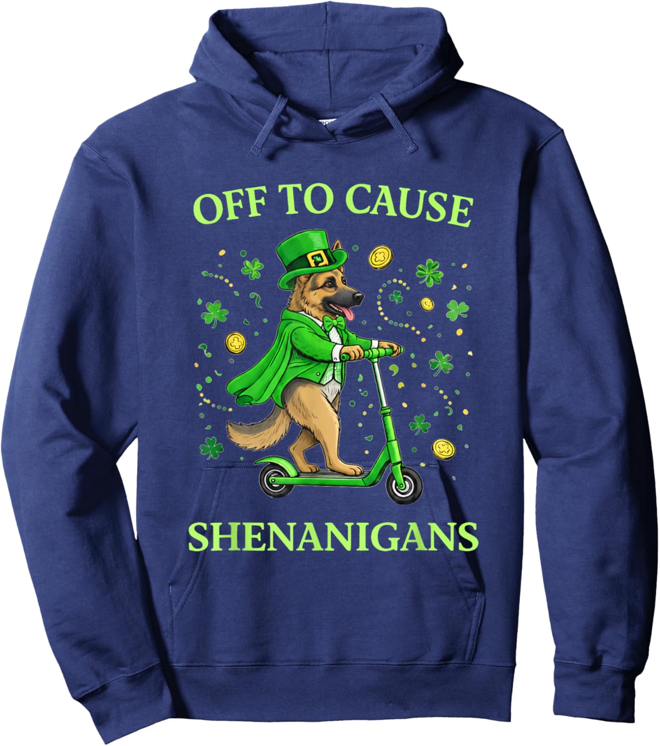 St Patrick Day German Shepherd Leprechaun Scooter Shenanigan Hoodie - Hoodie | Navy