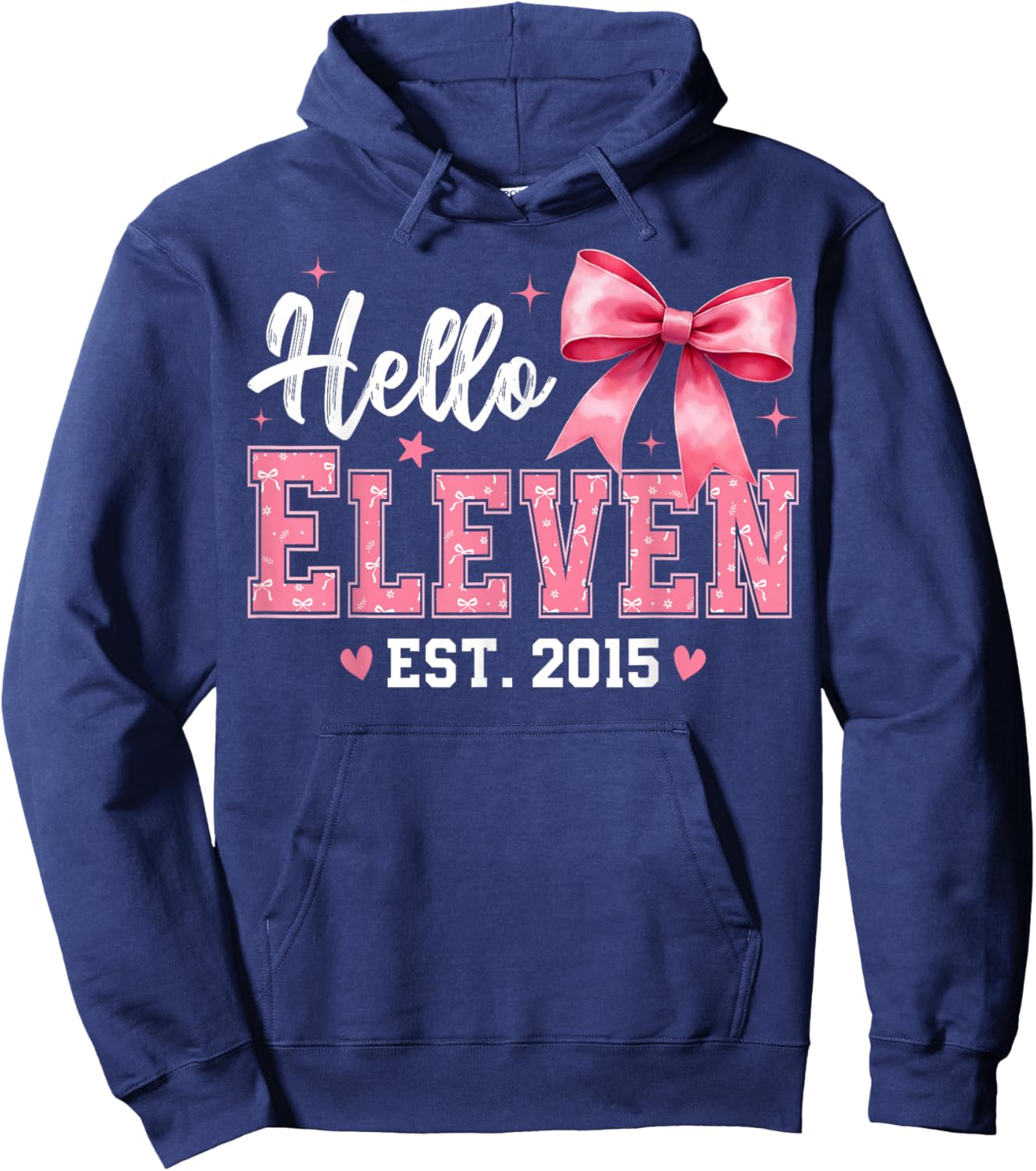 Hello Eleven Est 2015 Coquette Bow 11th Birthday Girl Hoodie - Hoodie | Navy