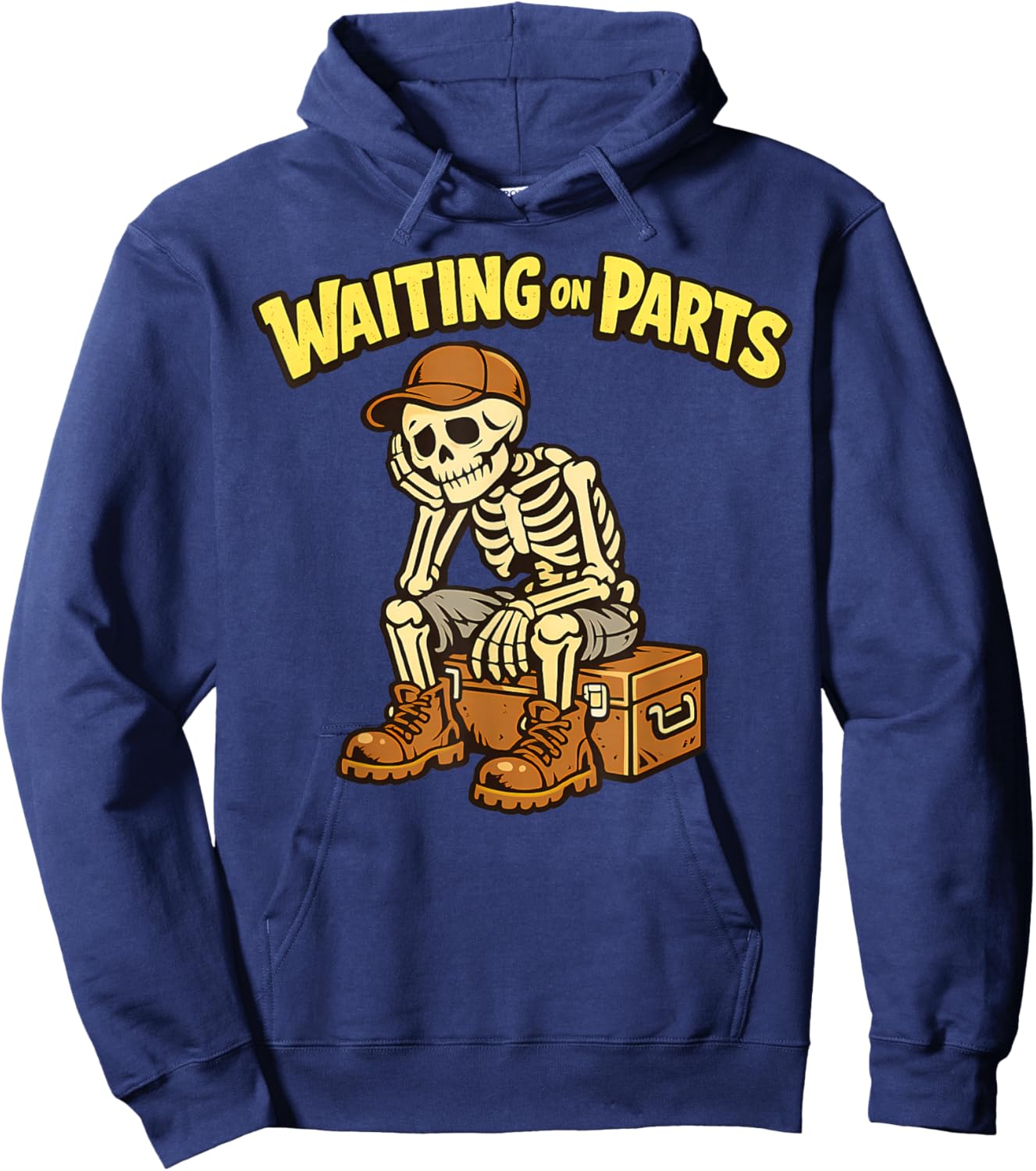 Waiting On Parts Auto Technician Skeleton Funny Mechanic Hoodie - Hoodie | Navy
