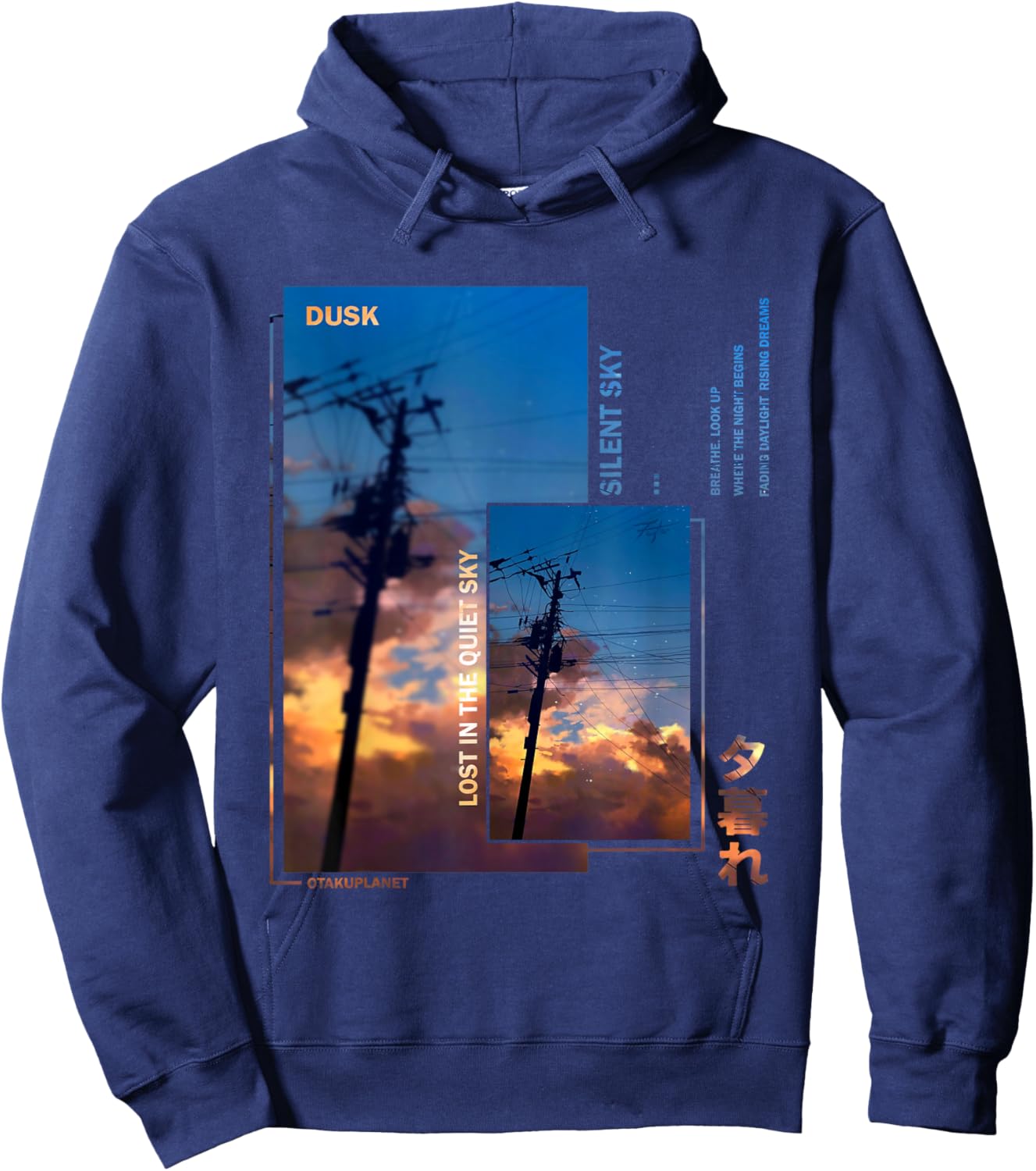 Silent Sky in Japanese 80's 90's Retro Vaporwave Harajuku Hoodie - Hoodie | Navy
