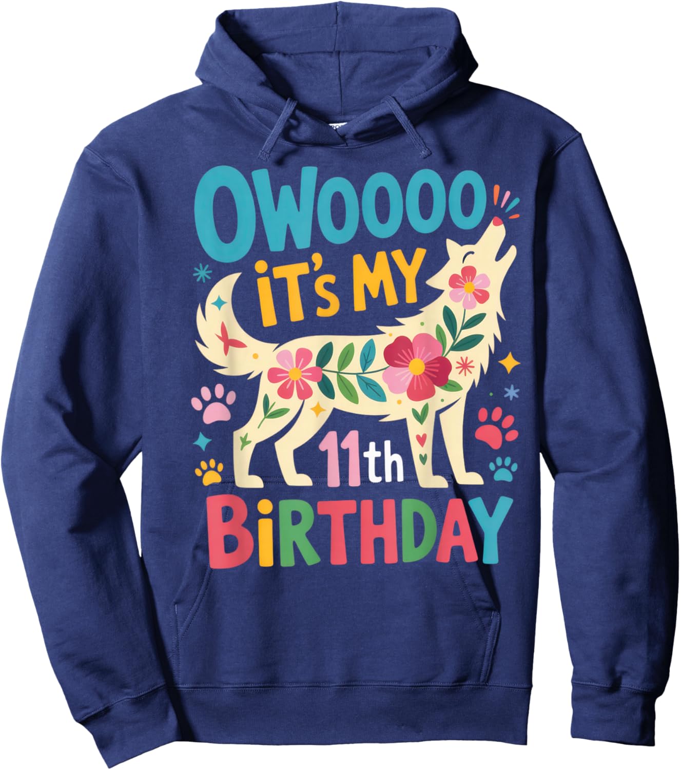 Owoooo It's My 11th Birthday Wolf Howl Kids Party Hoodie - Hoodie | Navy