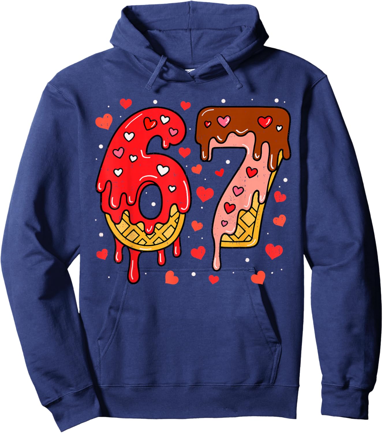 6 7 Cream Drip Six Seven Meme Valentines Day Men Women Kids Hoodie - Hoodie | Navy