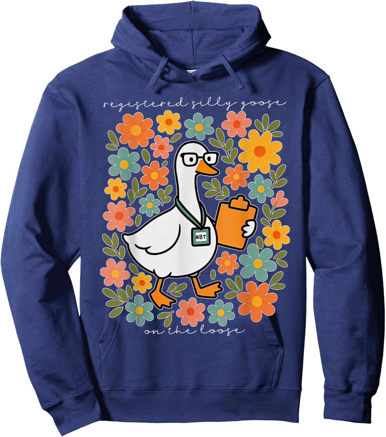 Floral Registered Silly Goose Behavior Technician ABA RBT Hoodie - Hoodie | Navy