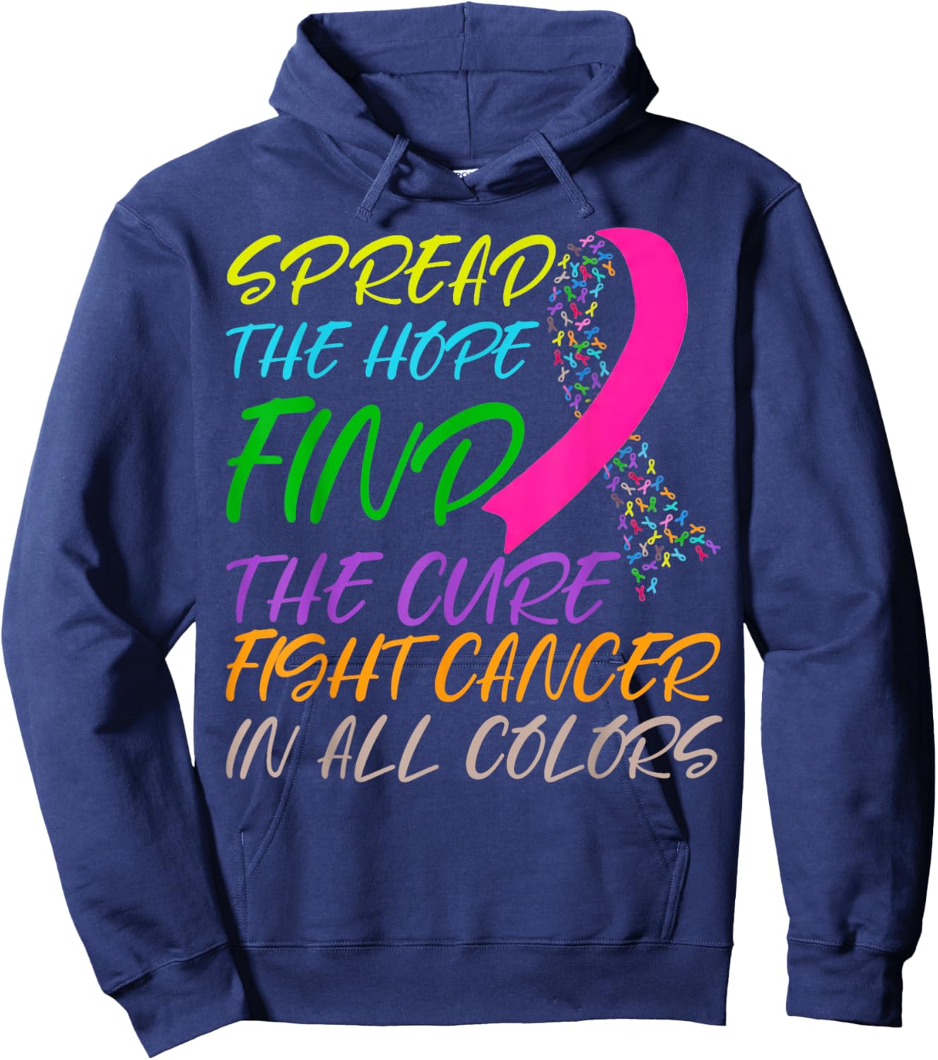 Fight Cancer in All and Every Color Ribbons Flower Hoodie - Hoodie | Navy