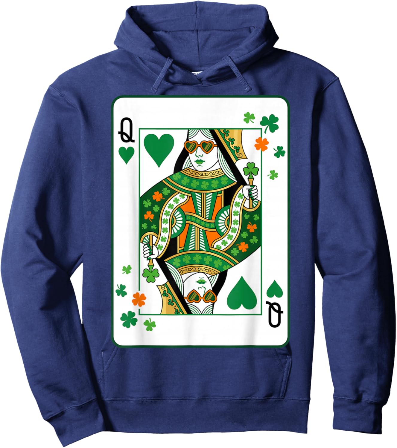 Queen of Hearts Classic Card Game Irish Saint Patrick's Day Hoodie - Hoodie | Navy