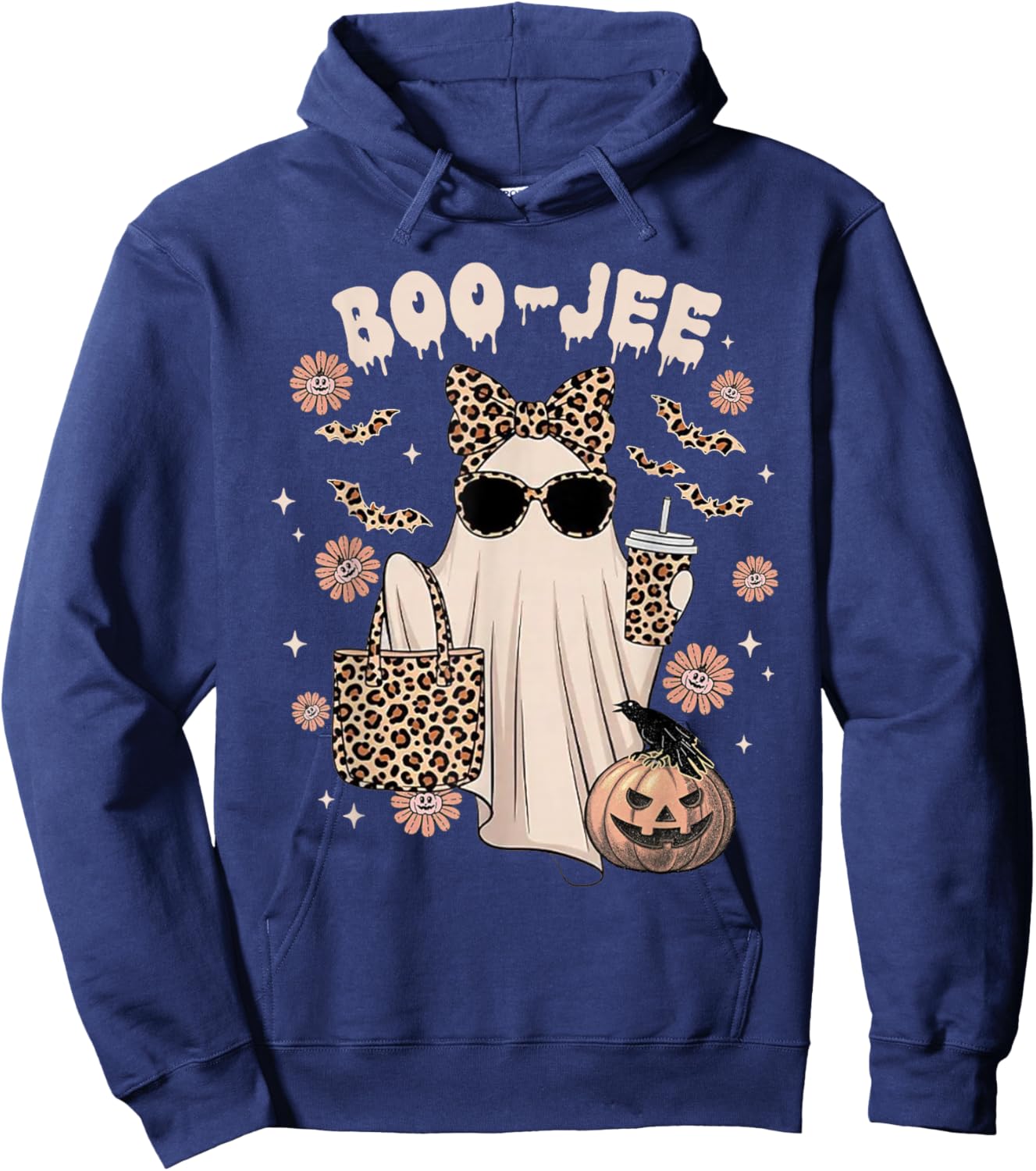 Boo JEE Ghost Shirt Spooky Vibes Halloween Boujee Women Hoodie - Hoodie | Navy
