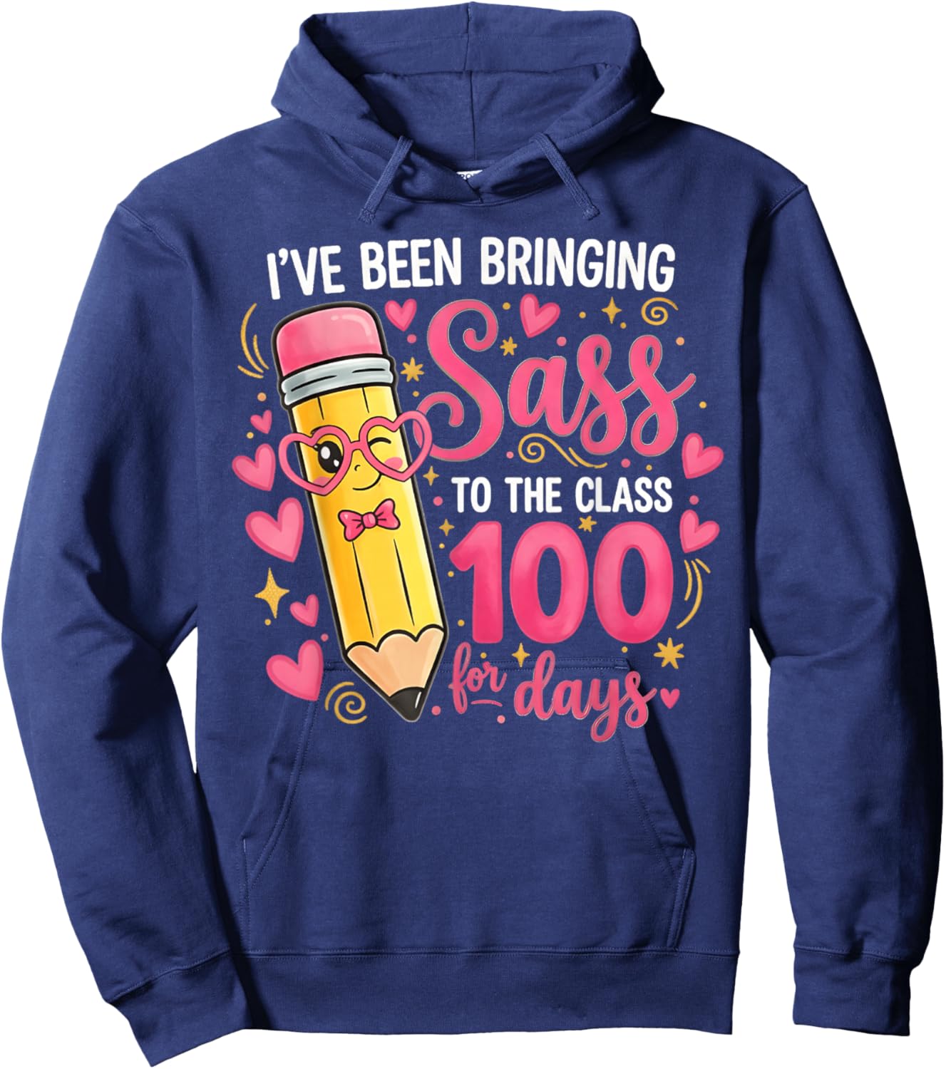 Bringing Sass to The Class for 100 Days of School Cute Bow Hoodie - Hoodie | Navy