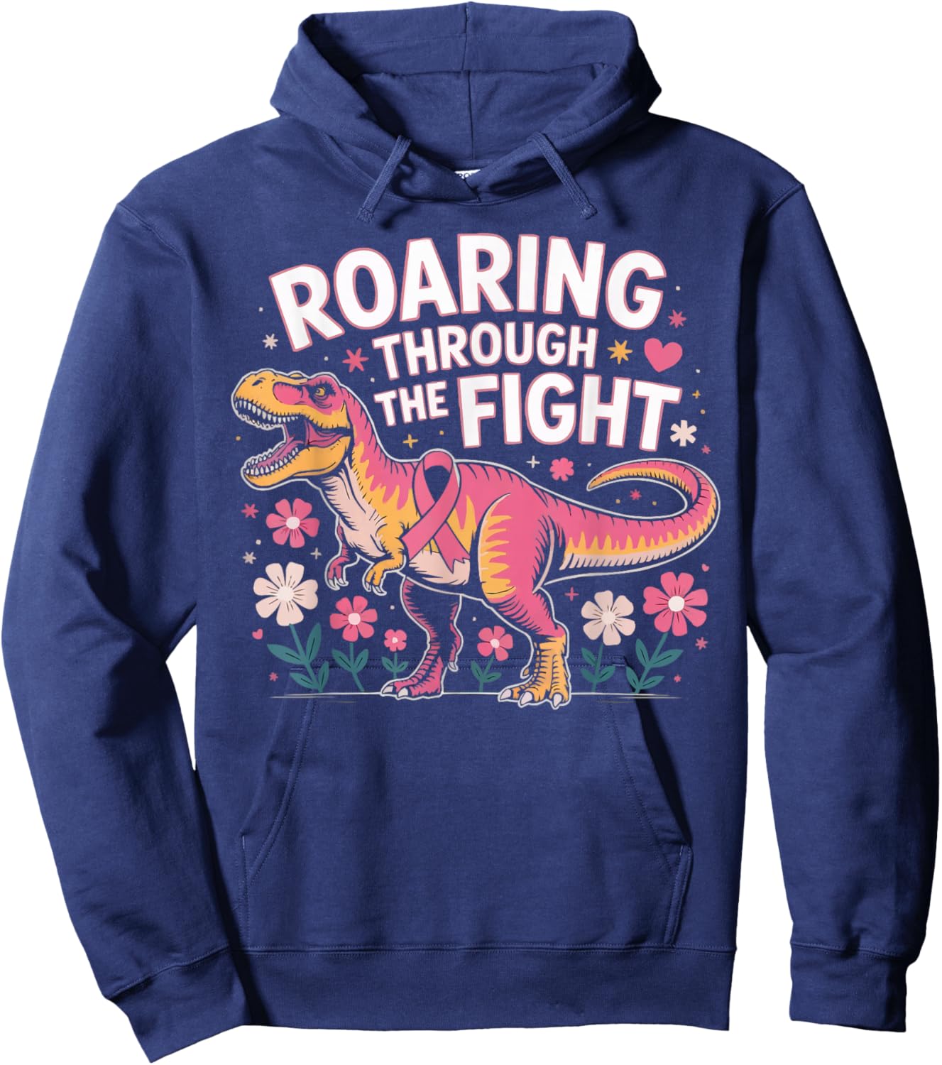 Breast Cancer Awareness Dinosaur Paleontologist Pink Ribbon Hoodie - Hoodie | Navy