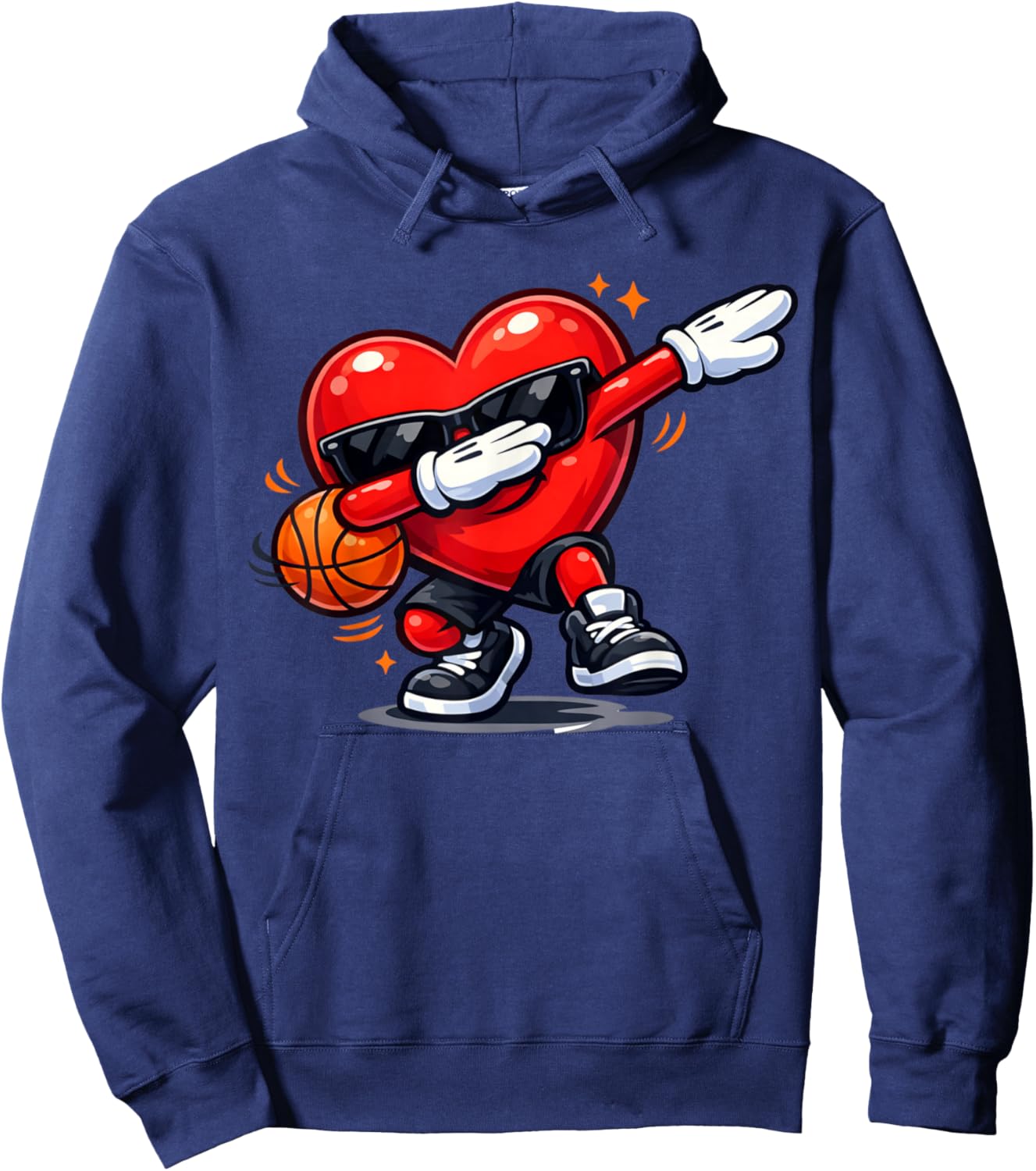 Valentines Day Basketball Funny Dabbing Red Heart Love Boys Hoodie - Hoodie | Navy