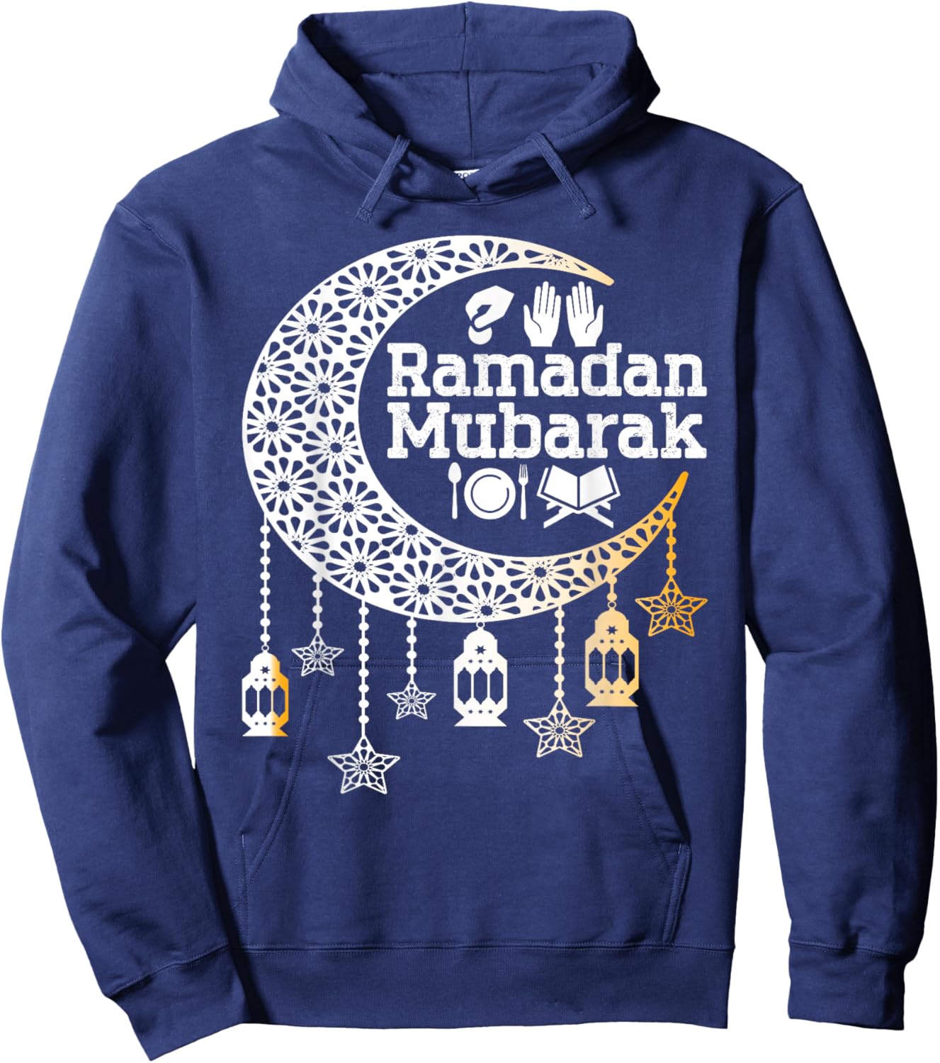 Happy Ramadan Mubarak Islamic Calligraphy Faith Family Funny Hoodie - Hoodie | Navy