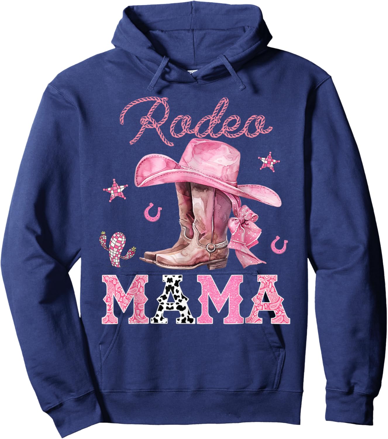 Rodeo Mama Pink Boots Coquette Cow-Girl Birthday Party Hoodie - Hoodie | Navy