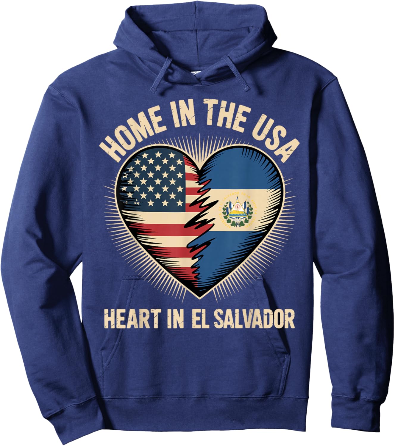 Home in The USA Heart in El Salvador American Salvadoran Hoodie - Hoodie | Navy