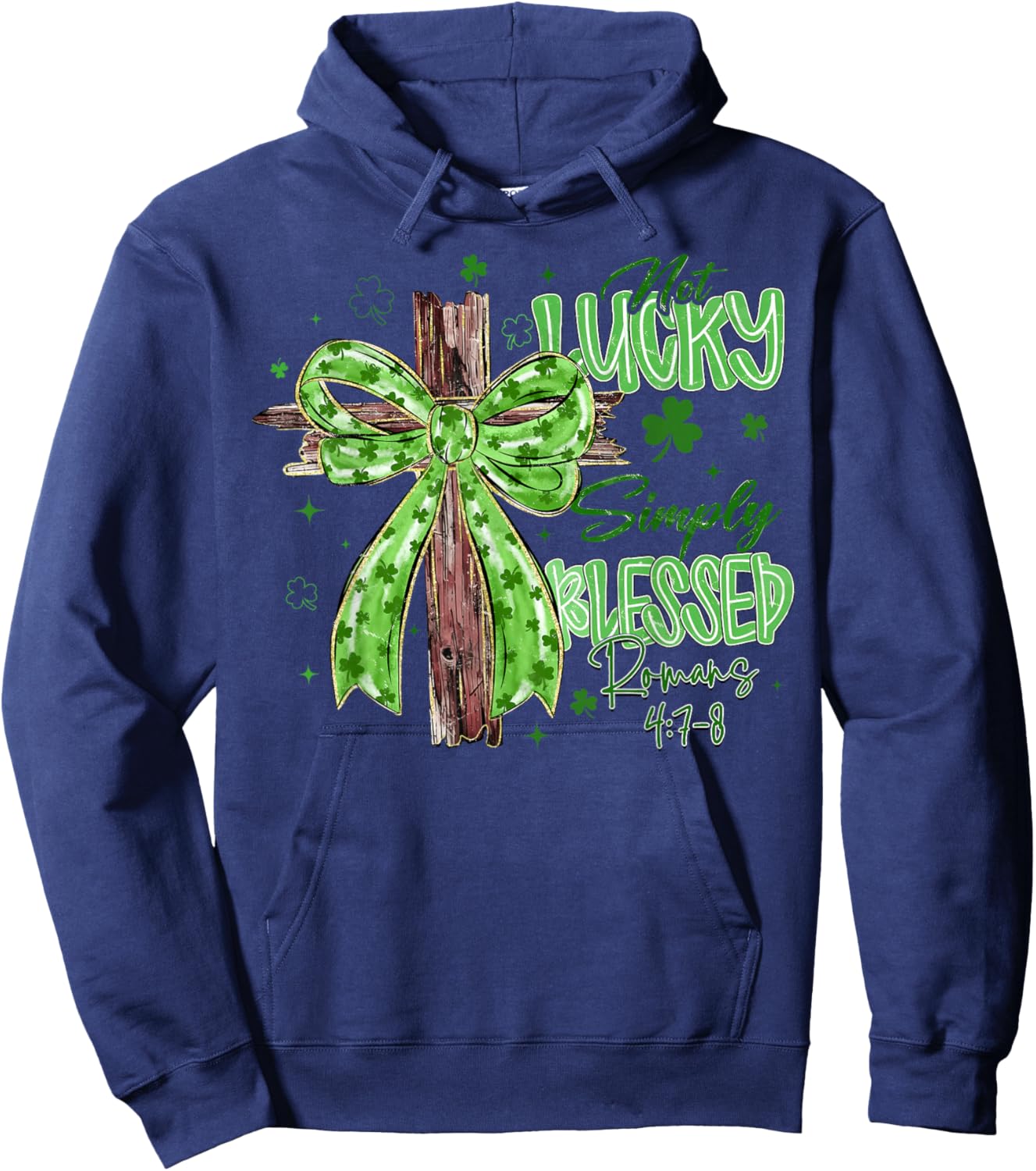 St Patrick's Day Not Lucky Simply Blessed Coquette Bow Cross Hoodie - Hoodie | Navy