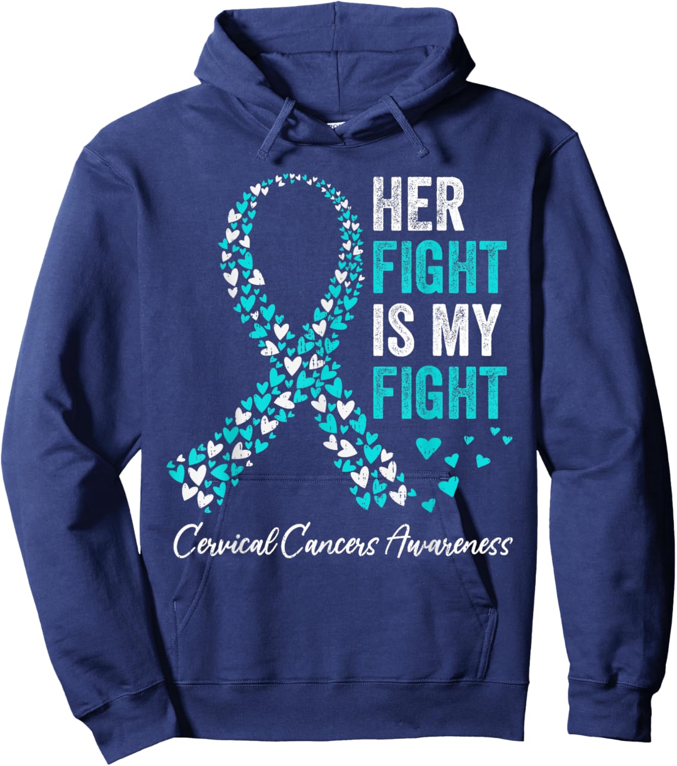 Support Cervical Cancer Awareness Ribbon Teal Family Hoodie - Hoodie | Navy