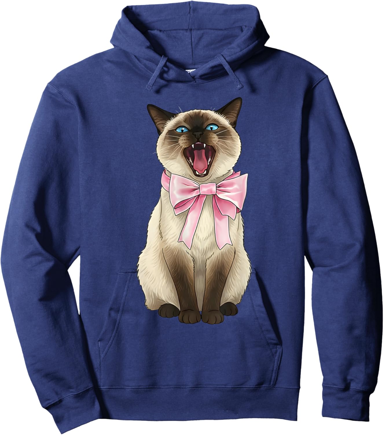Coquette Cat with Pink Ribbon Bow Funny Girls Valentine Hoodie - Hoodie | Navy