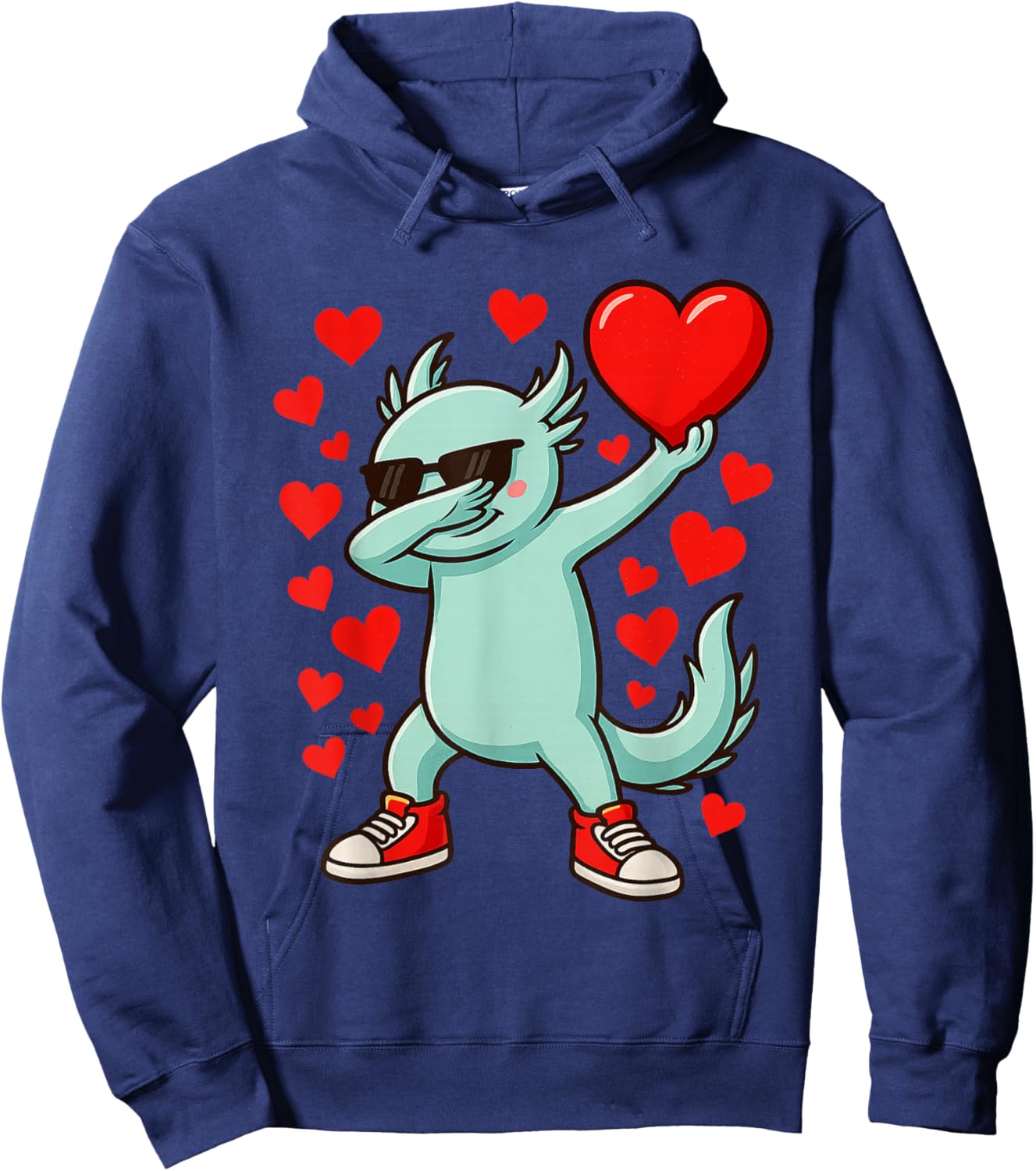 Dabbing Axolotl Heart Valentines Day As Girls Boys Kids Hoodie - Hoodie | Navy