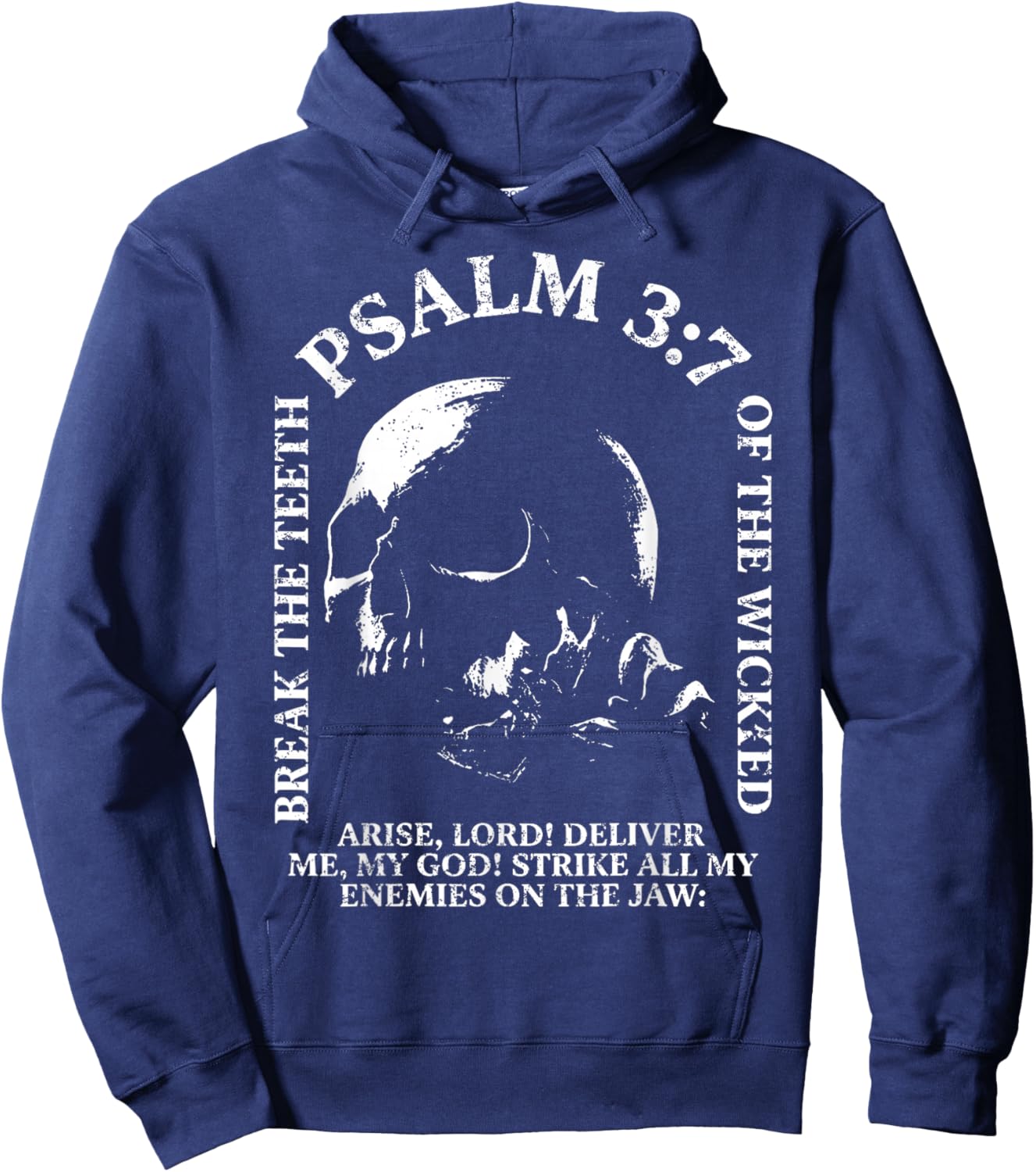 Psalm 3:7 Vintage Skull Christian Religious Bible Verse Hoodie - Hoodie | Navy