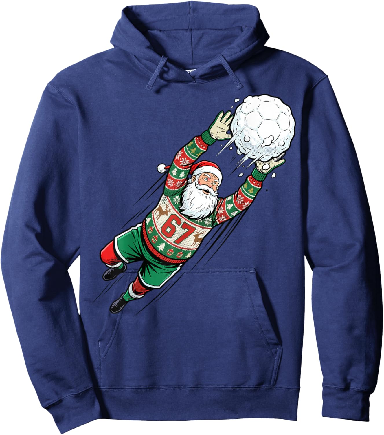 Santa 67 Soccer Goalie Ugly Sweater Funny Christmas Sports Hoodie - Hoodie | Navy