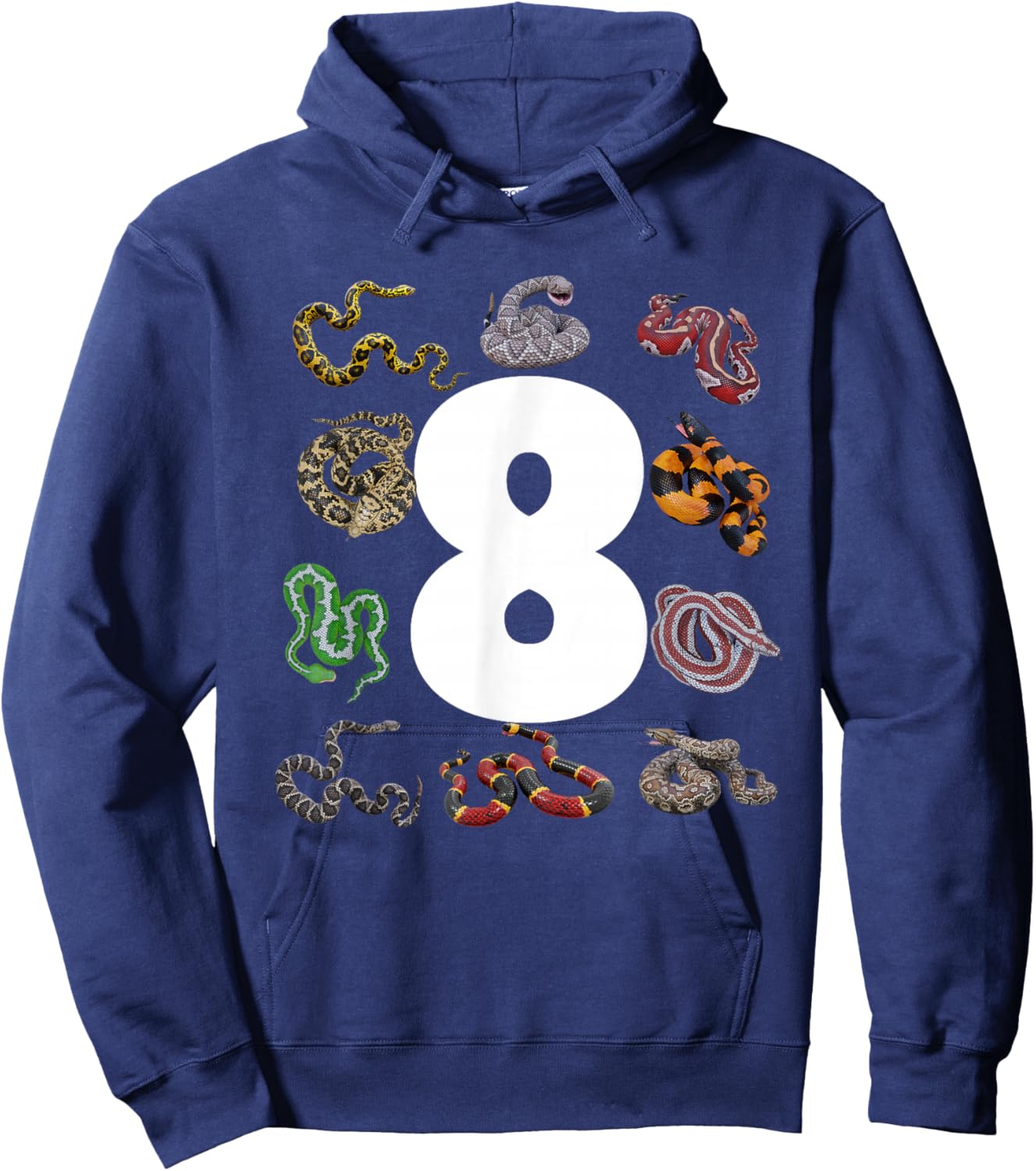 8th Snake Birthday Party Eight Year Old Snake Lover Birthday Hoodie - Hoodie | Navy