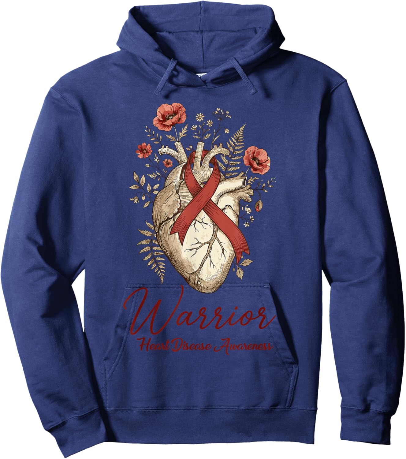 Heart Disease Awareness Warrior Anatomical Floral Ribbon Hoodie - Hoodie | Navy
