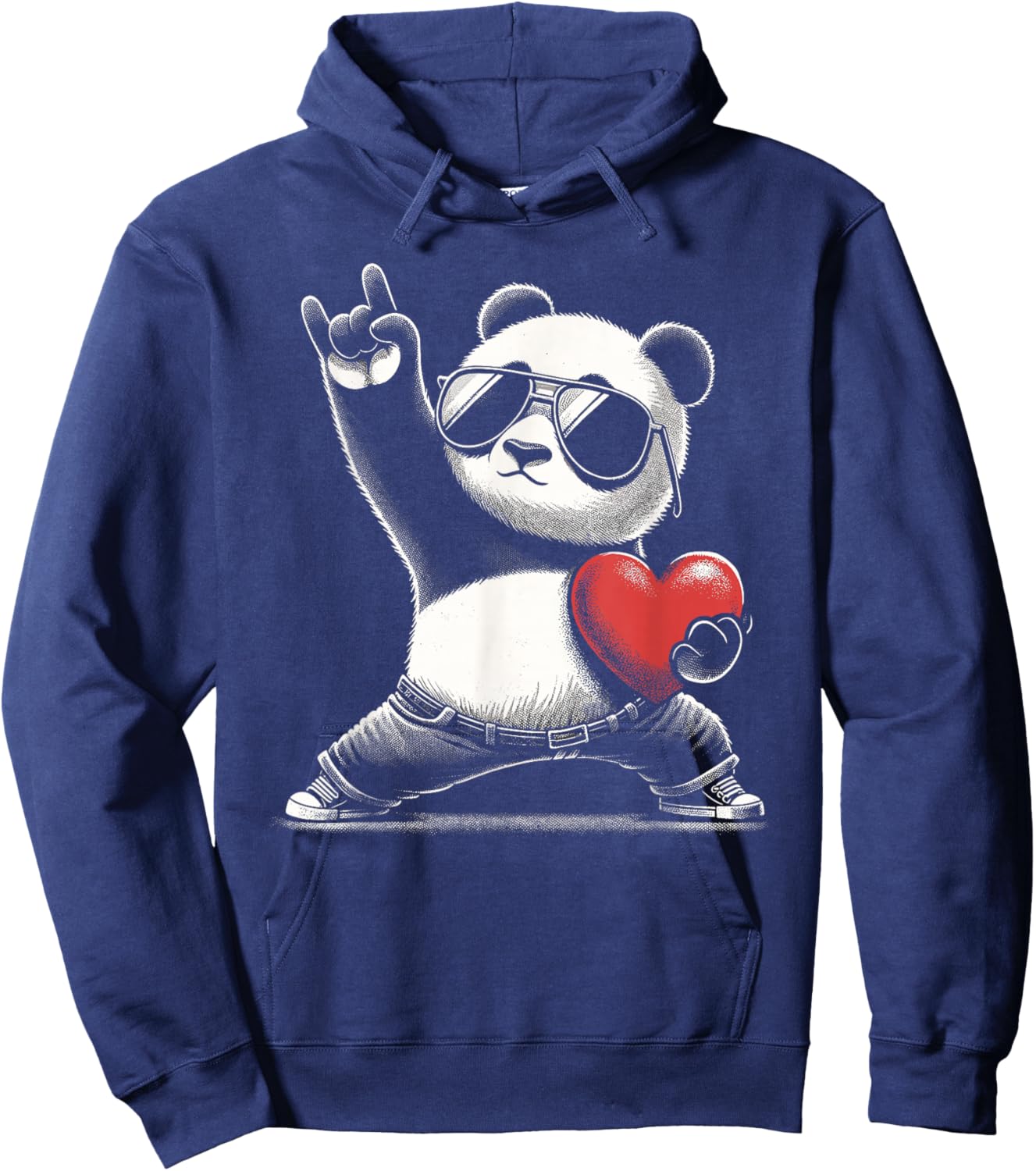 Retro Panda Rock Men Women Kids Funny St. Valentine's Hoodie - Hoodie | Navy