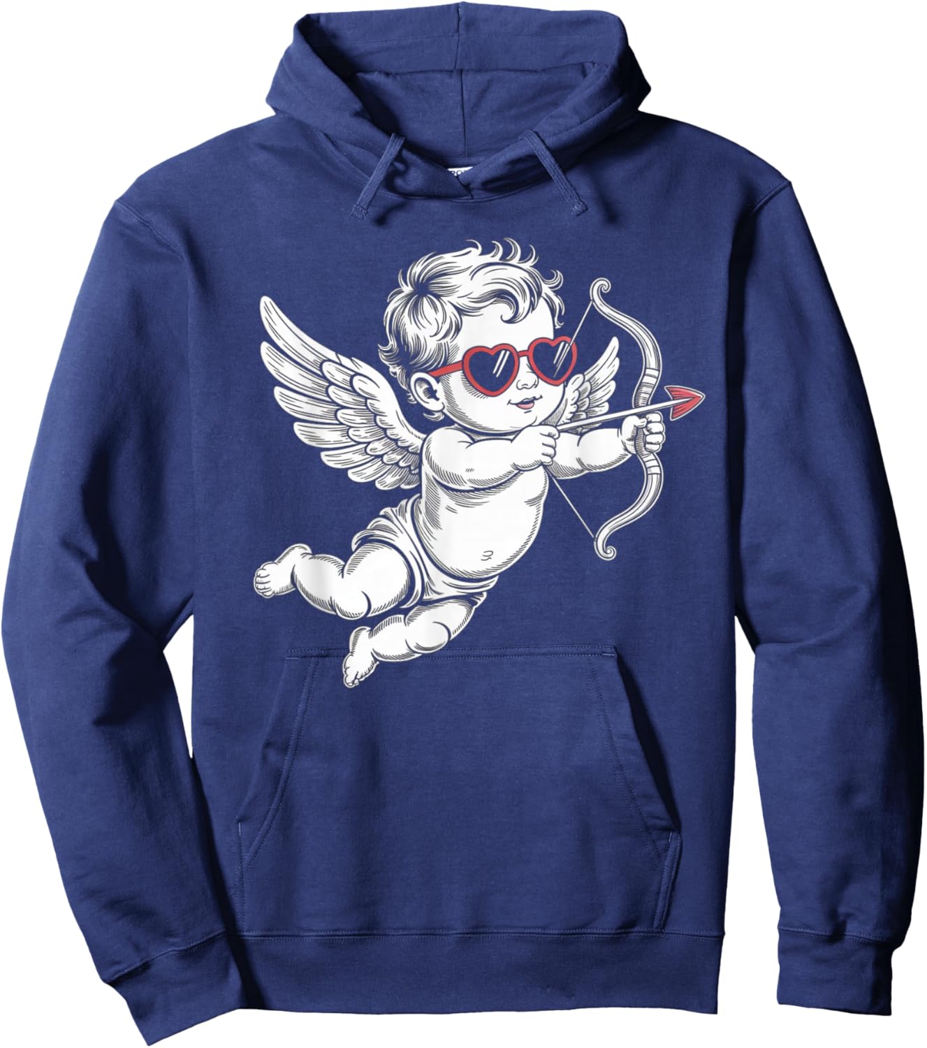 Valentines Day Cupid Angel with Heart Sunglasses Hoodie - Hoodie | Navy