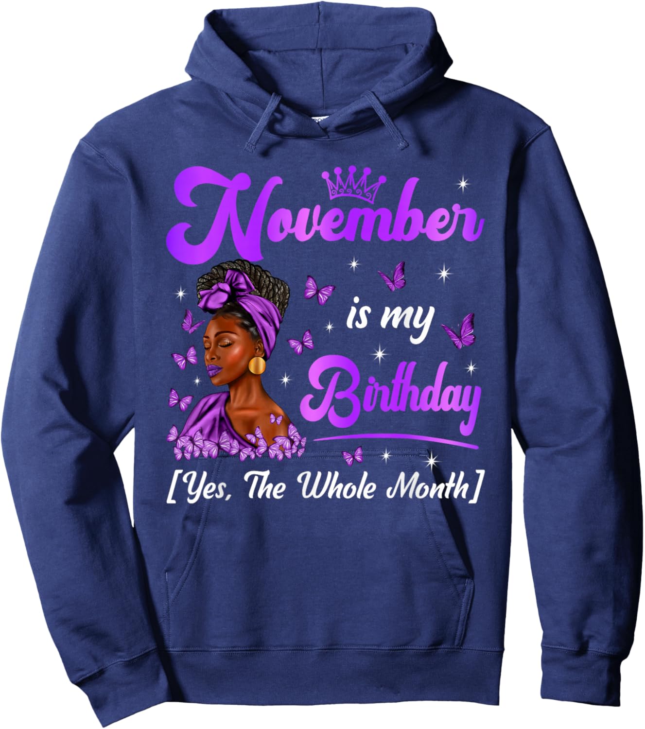 November is My Birthday Queen Black Afro Woman Happy Bday Hoodie - Hoodie | Navy