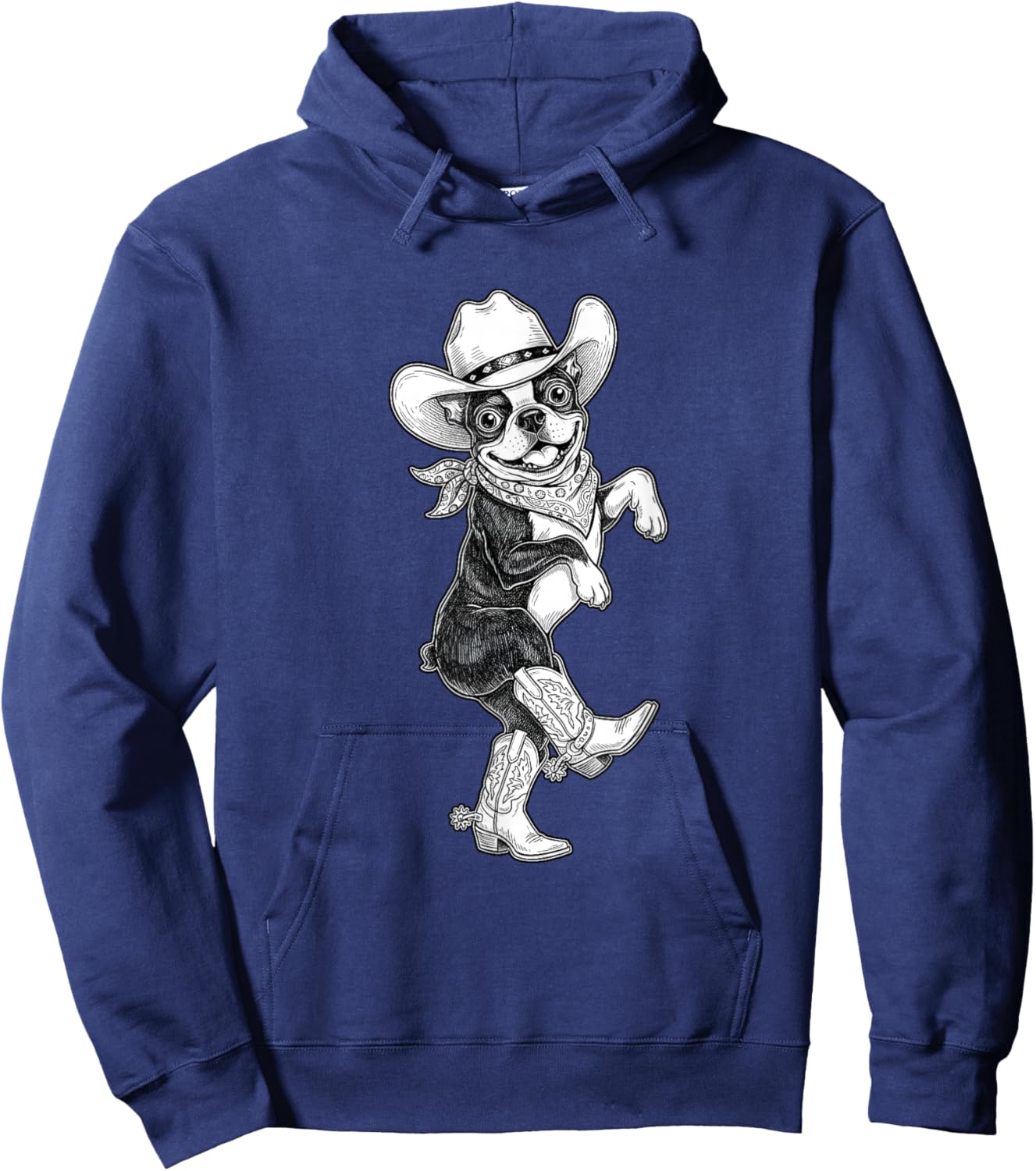 Howdy Boston Terrier Cowboy Western Country Vintage Sketch Hoodie - Hoodie | Navy