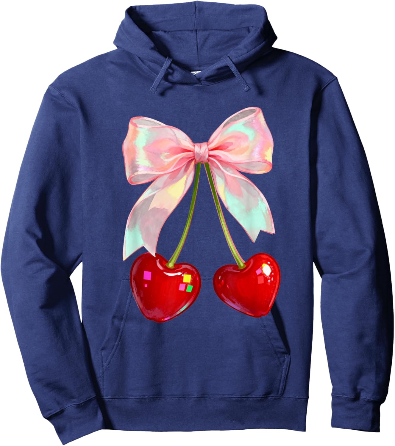 Coquette Bow Cherries Valentines Love Cherry Women Teen Girl Hoodie - Hoodie | Navy