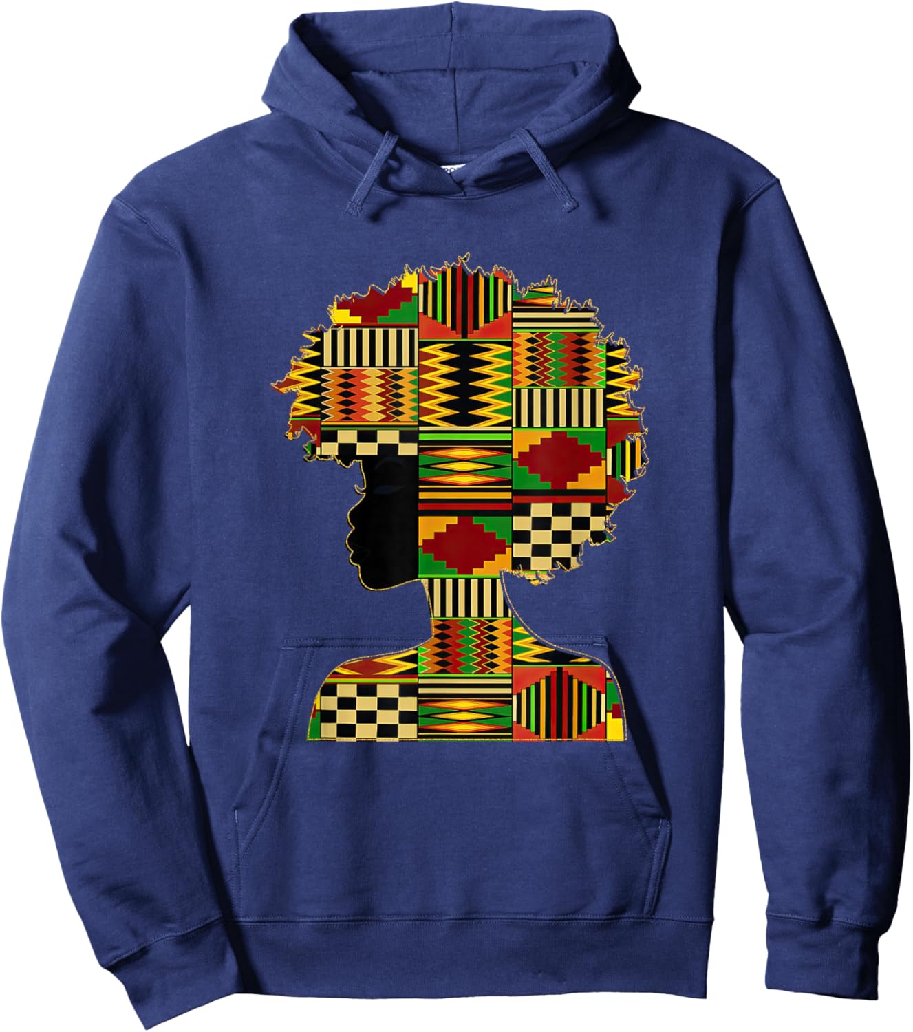 Black History Month Kente Afro Woman Girl African American Hoodie - Hoodie | Navy