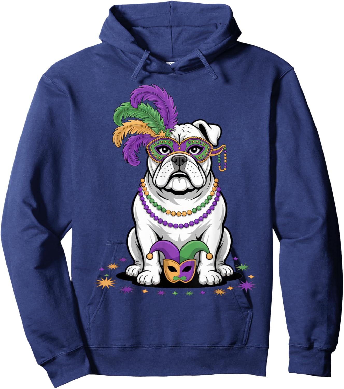 Mardi Gras Bulldog Costume Fun Party Vibes for Dog Lovers Hoodie - Hoodie | Navy
